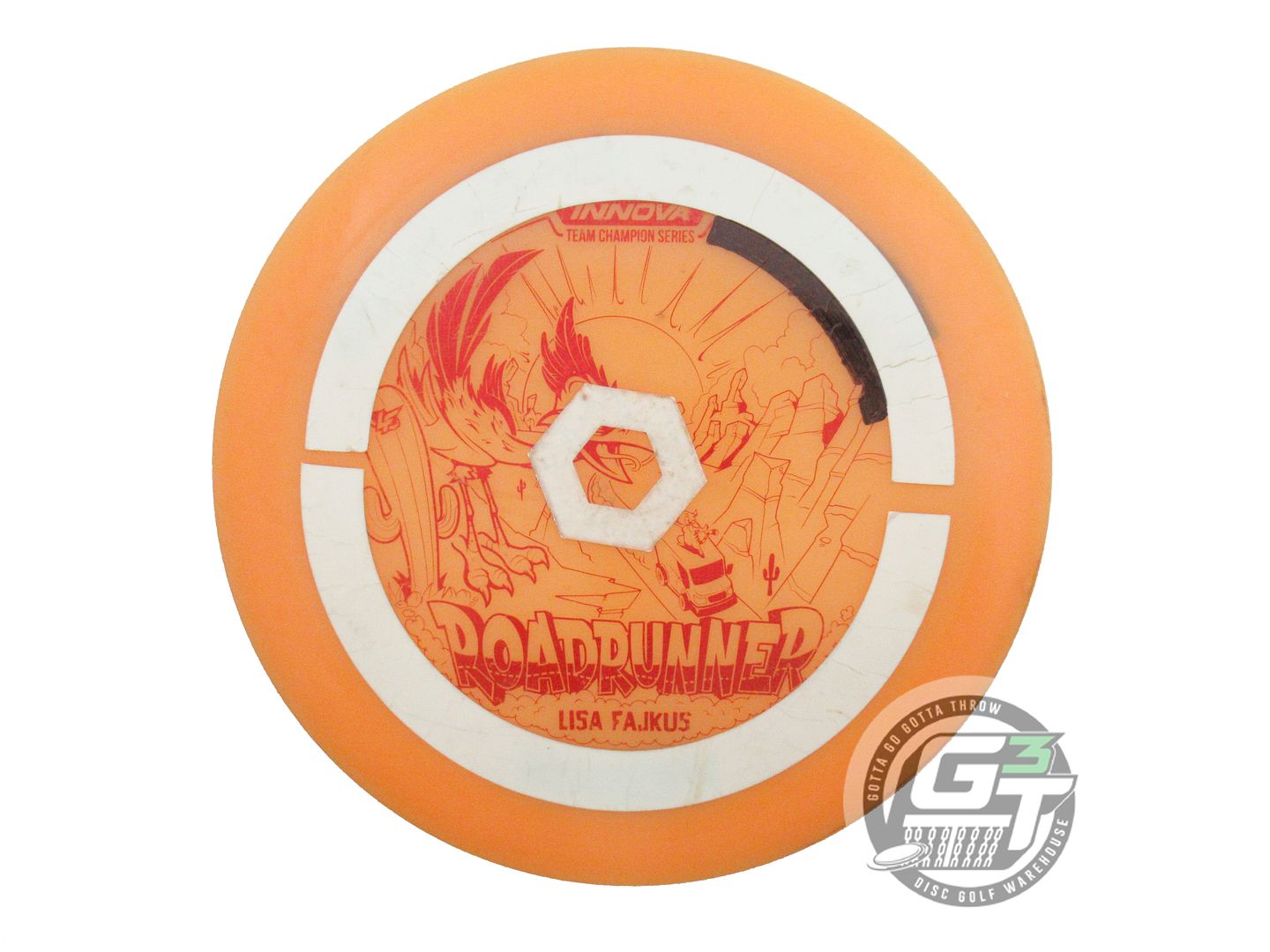 USED Innova [FAJKUS] Champion Glow Roadrunner 169g Orange GLOW TAPE Driver Disc