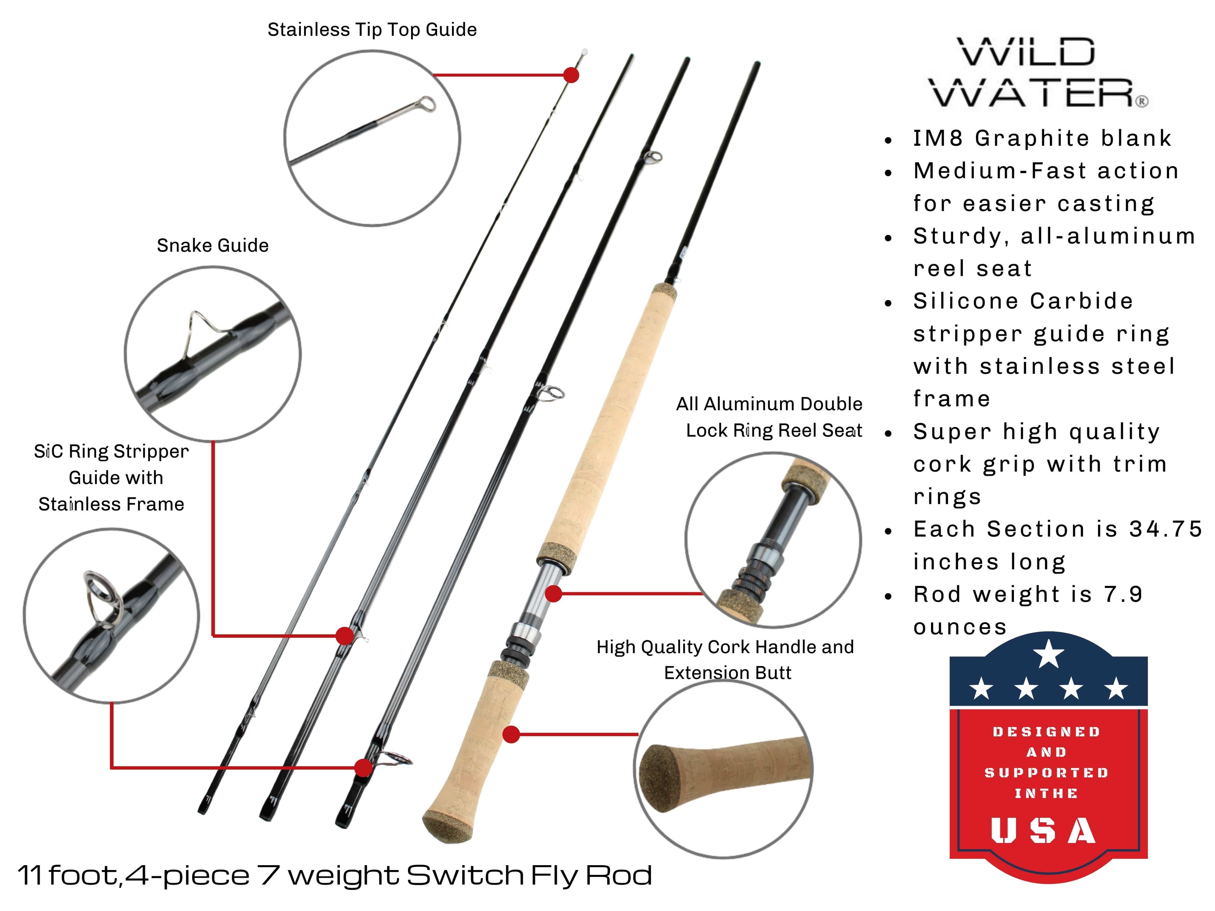 Wild Water Fly Fishing Combo for Bass and Pike, 11 ft 7 wt Switch Rod