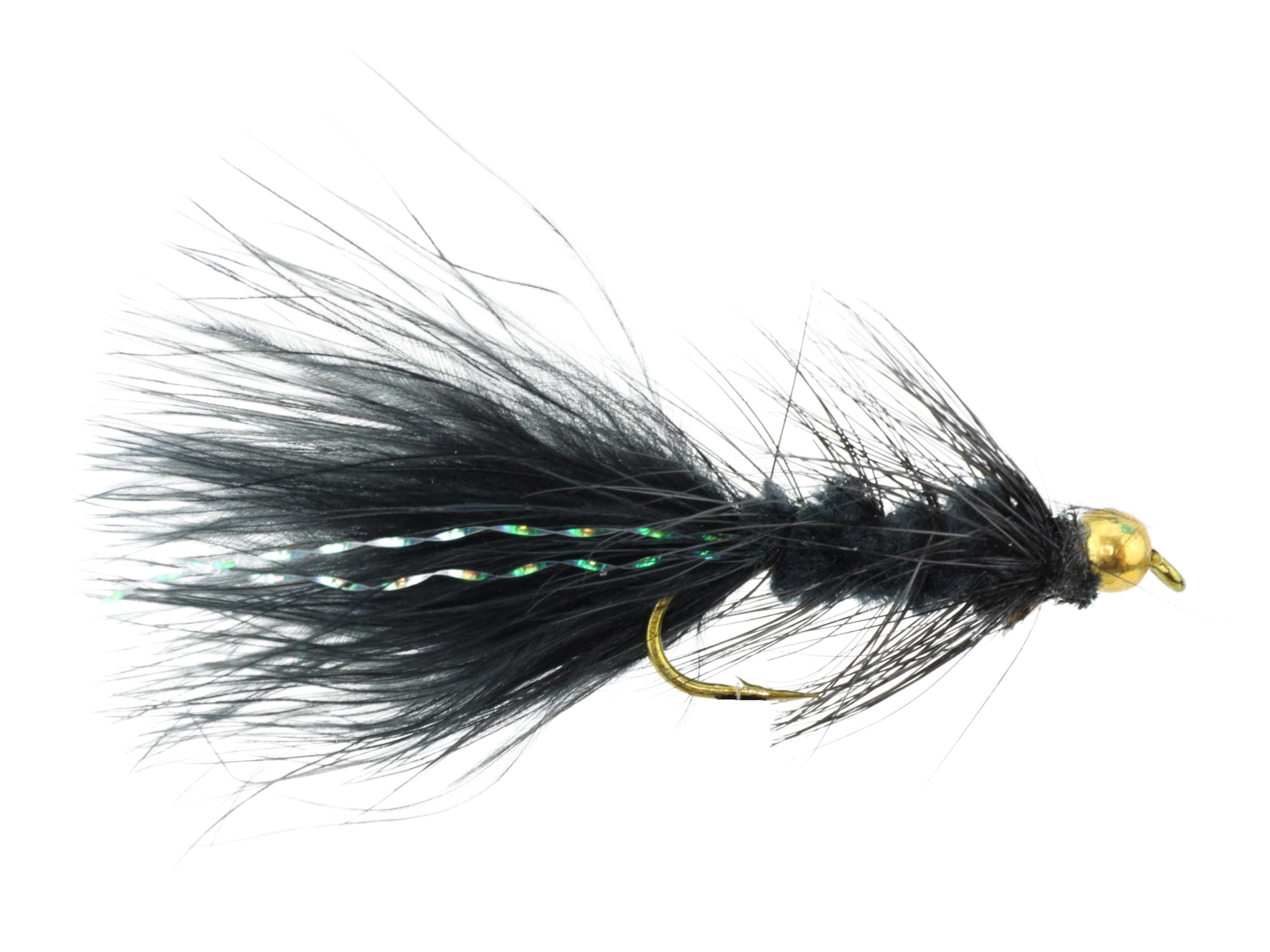 Wild Water Fly Fishing Black Wooly Bugger w/ Bead Head, Size 10, Qty. 6