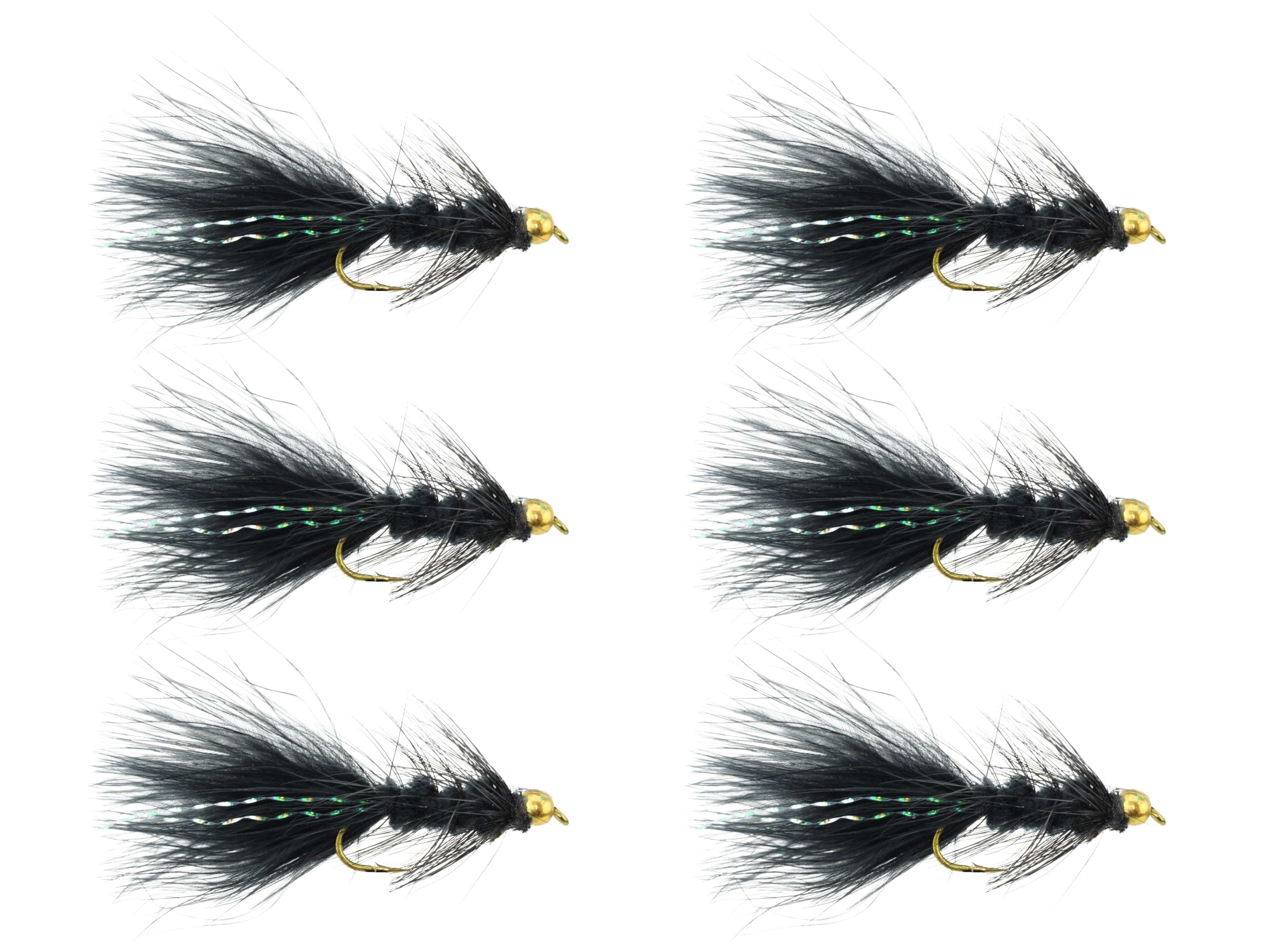 Wild Water Fly Fishing Black Wooly Bugger w/ Bead Head, Size 10, Qty. 6
