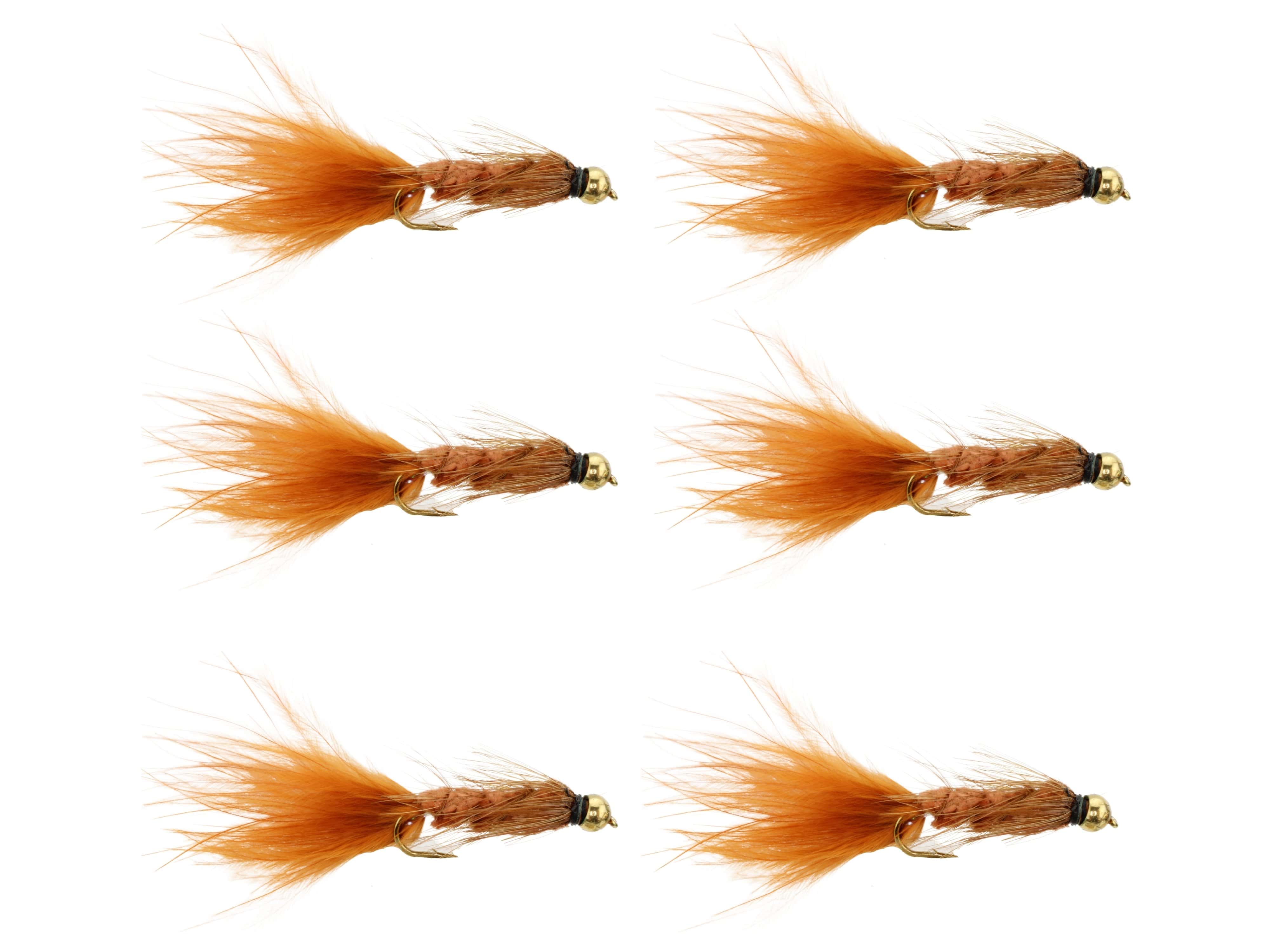 Wild Water Fly Fishing Brown Wooly Bugger w/ Bead Head, Size 10, Qty. 6