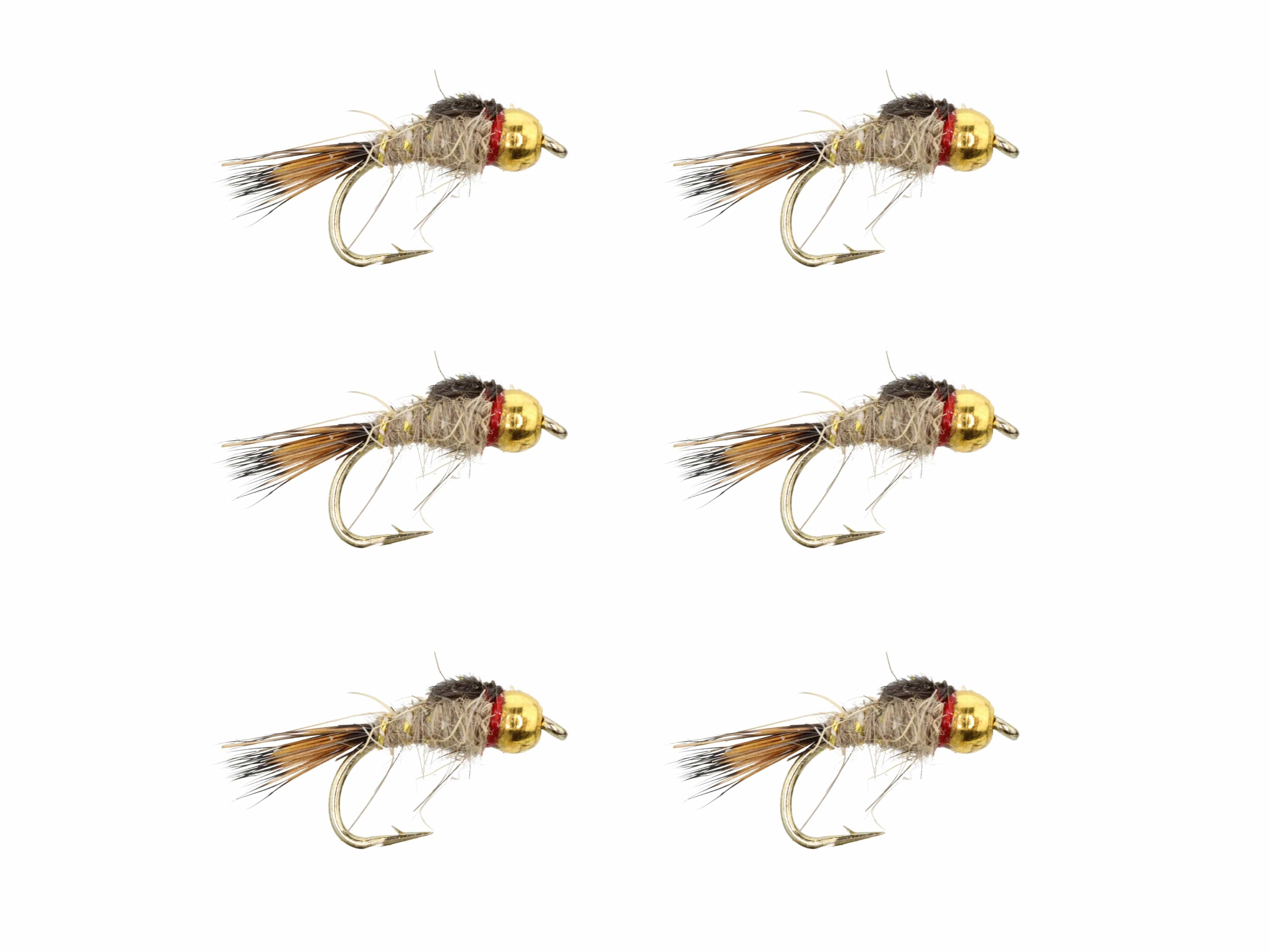 Wild Water Fly Fishing Gold Ribbed Hare's Ear Bead Head Nymph, Size 14, Qty. 6