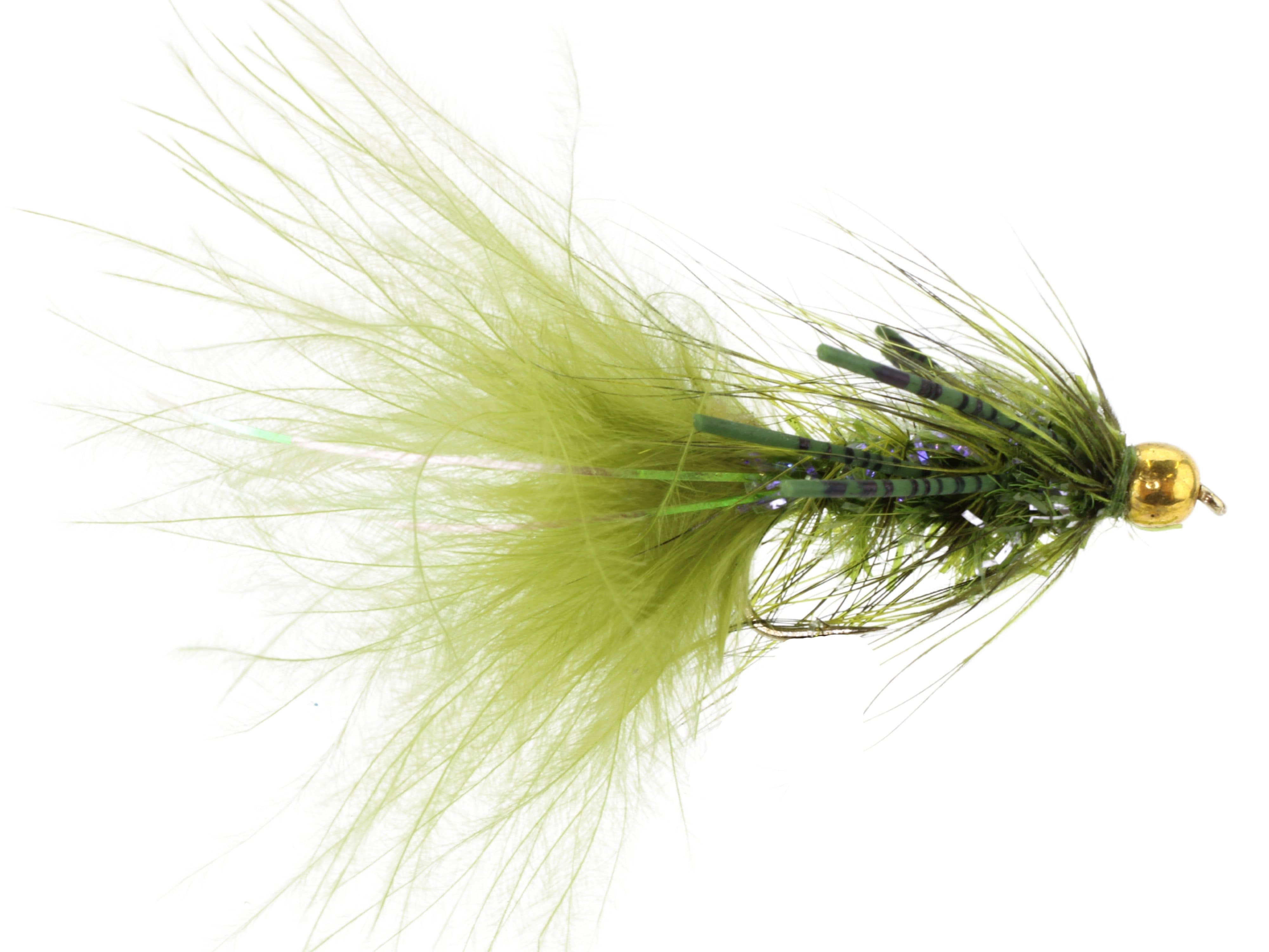 Wild Water Fly Fishing Bead Head Olive Rubber Leg Wooly Bugger, size 10, qty. 6