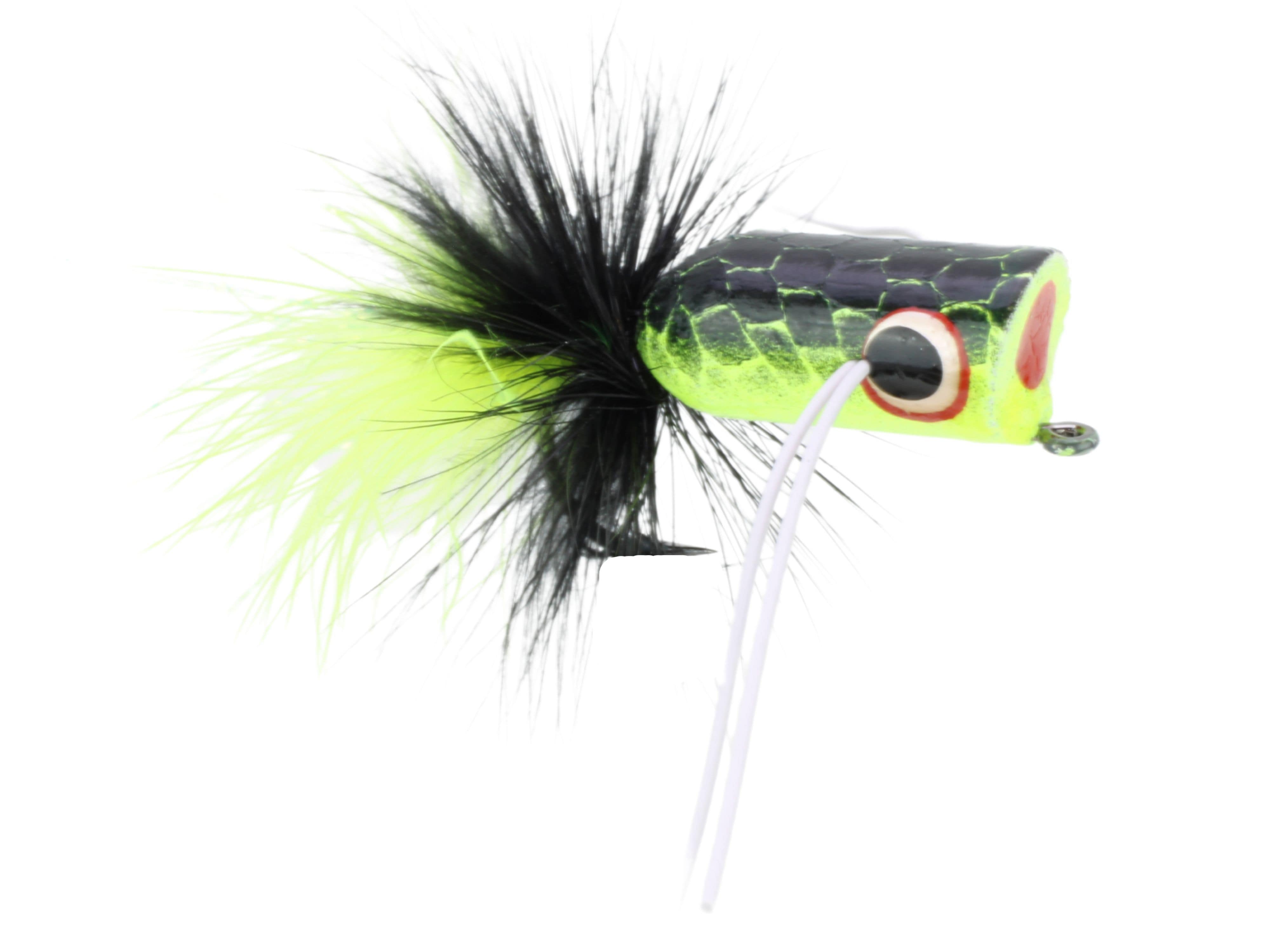 Wild Water Fly Fishing Chartreuse and Black Bass Popper, Size 2, Qty. 4