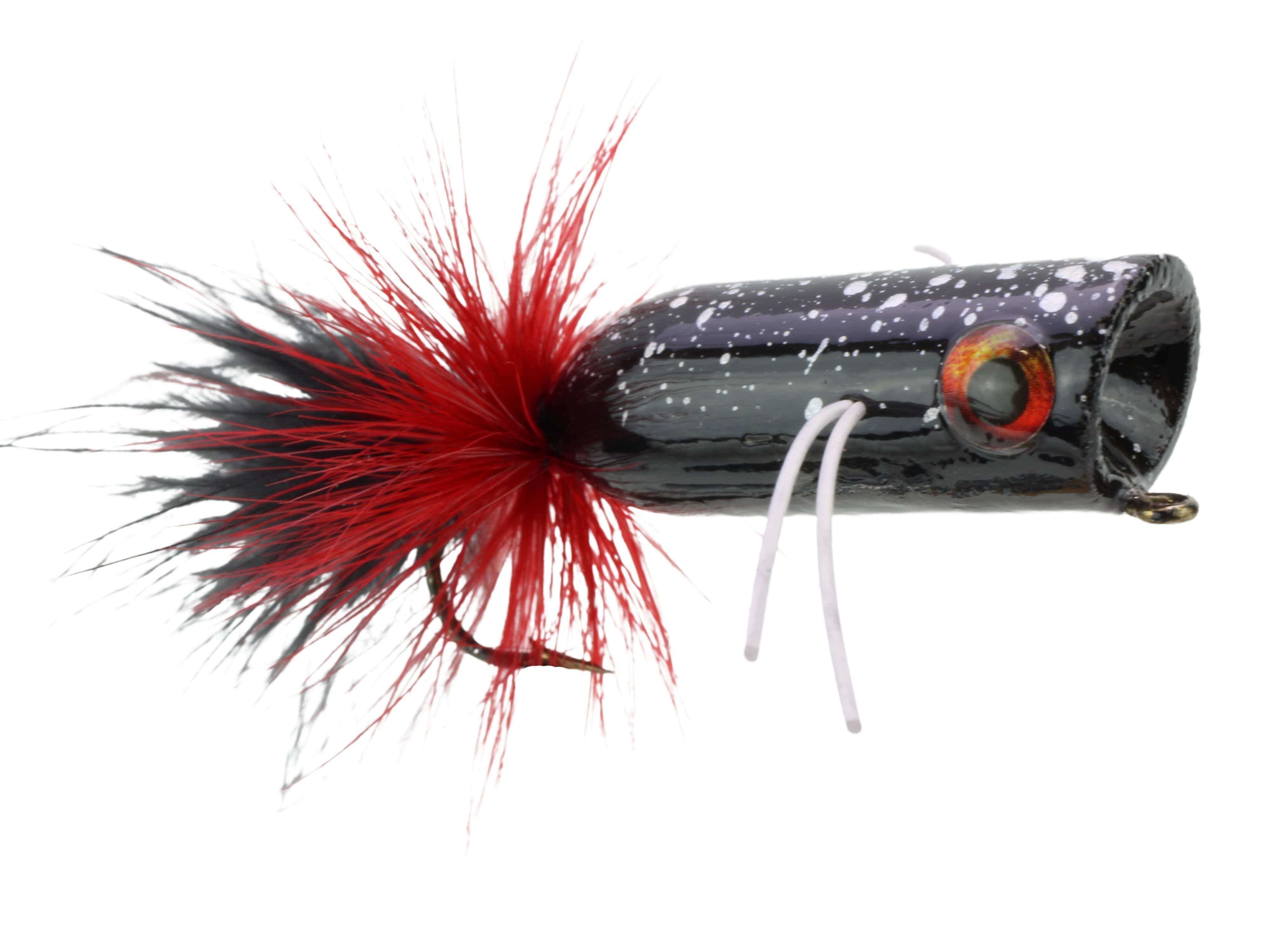 Wild Water Fly Fishing Red and Black Mini Bass Popper, Size1/0, Qty. 4