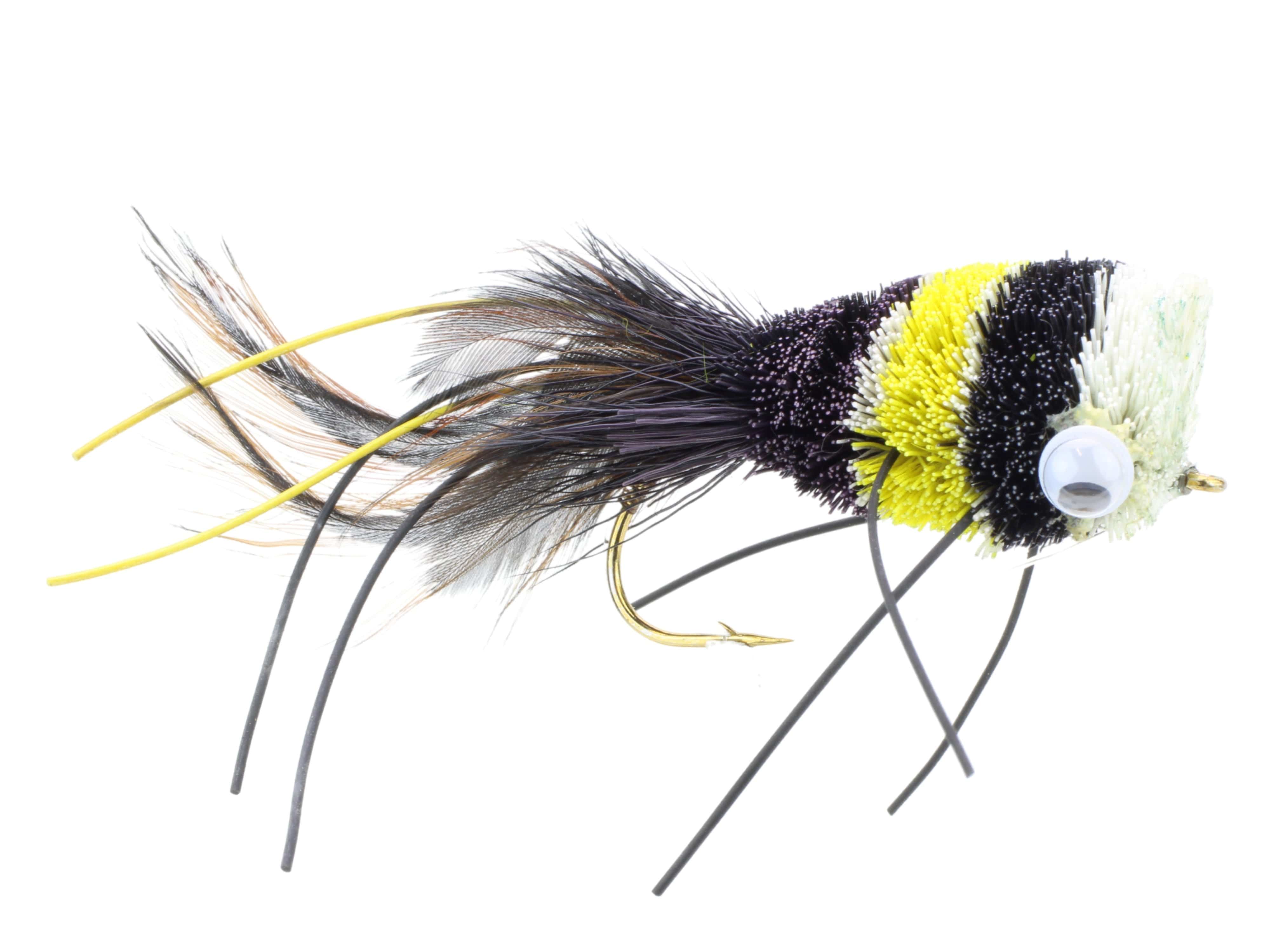 Wild Water Fly Fishing Black, Yellow and White Deer Hair Bass Bug, Size 2, Qty. 2