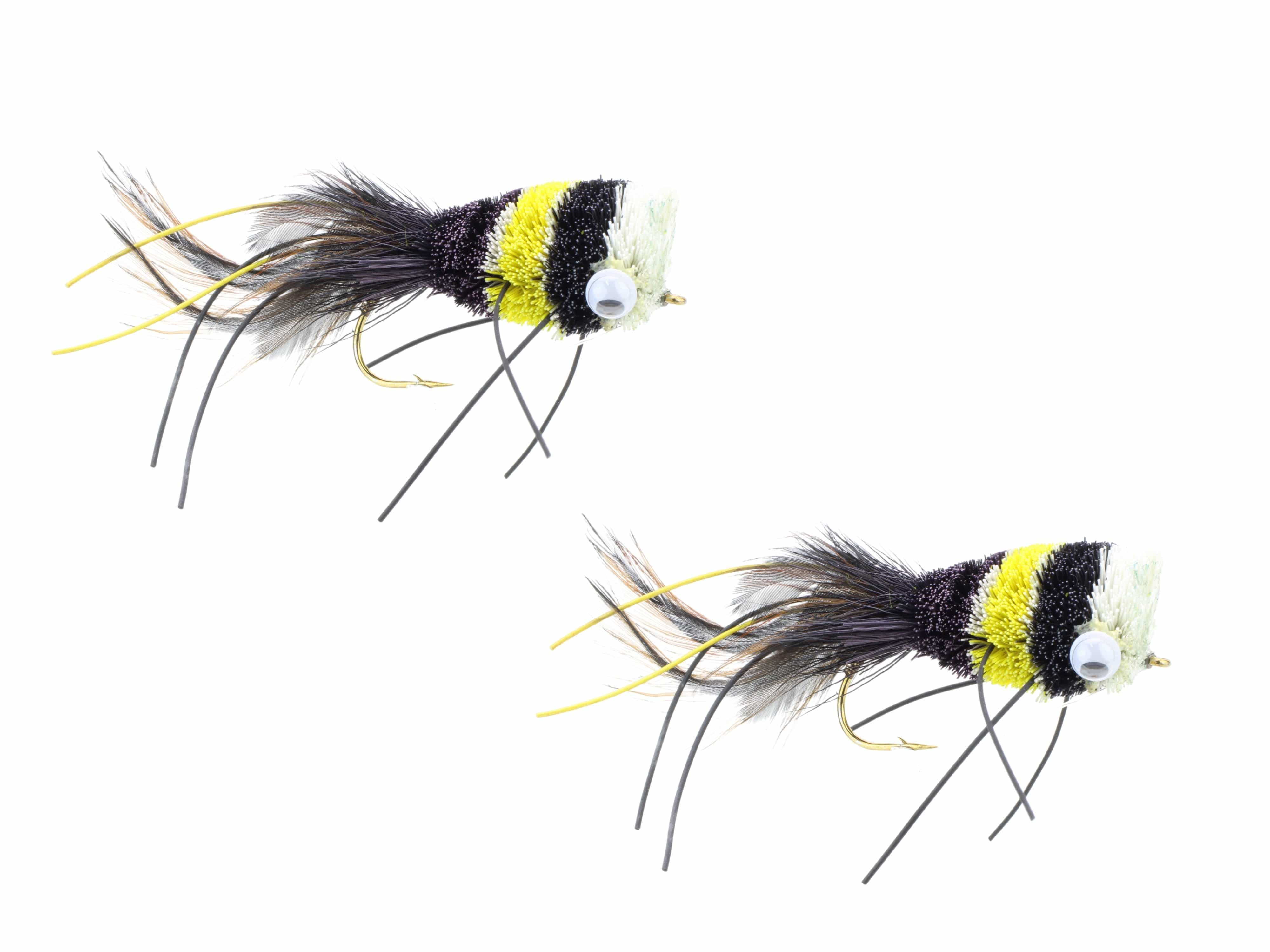 Wild Water Fly Fishing Black, Yellow and White Deer Hair Bass Bug, Size 2, Qty. 2