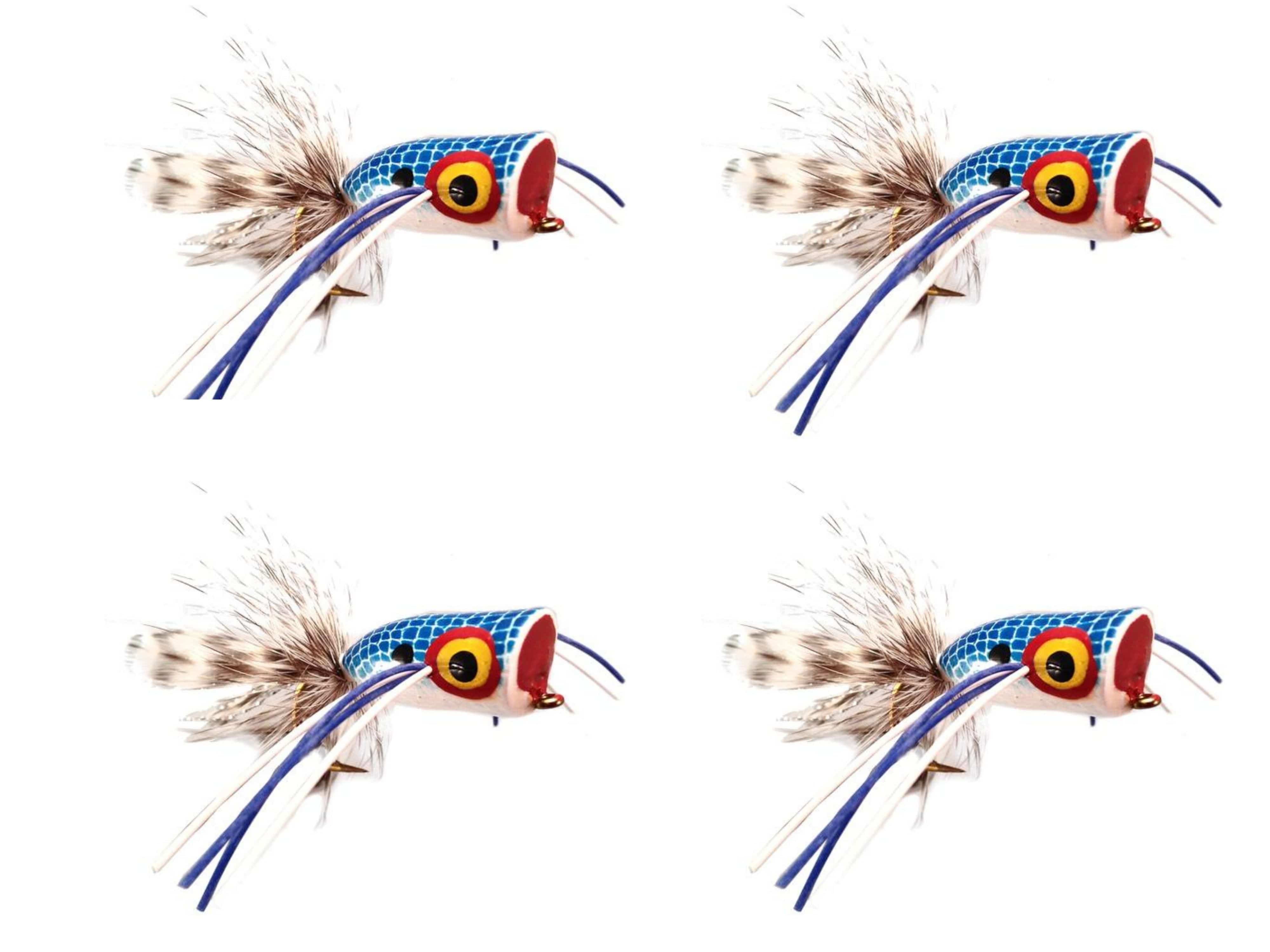 Wild Water Fly Fishing Blue and White Bass Popper, Size 2, Qty. 4