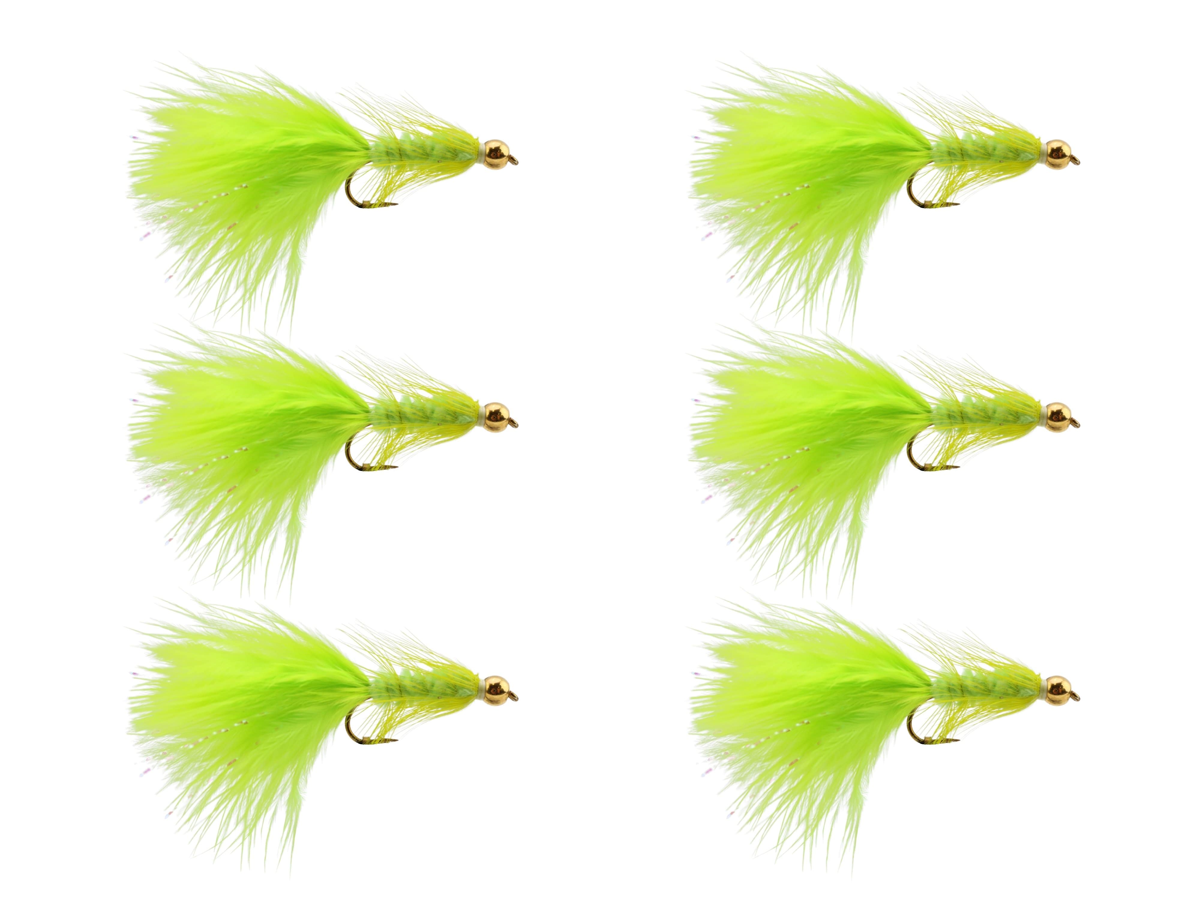 Wild Water Fly Fishing Bead Head Chartreuse Wooly Bugger, size 10, qty. 6