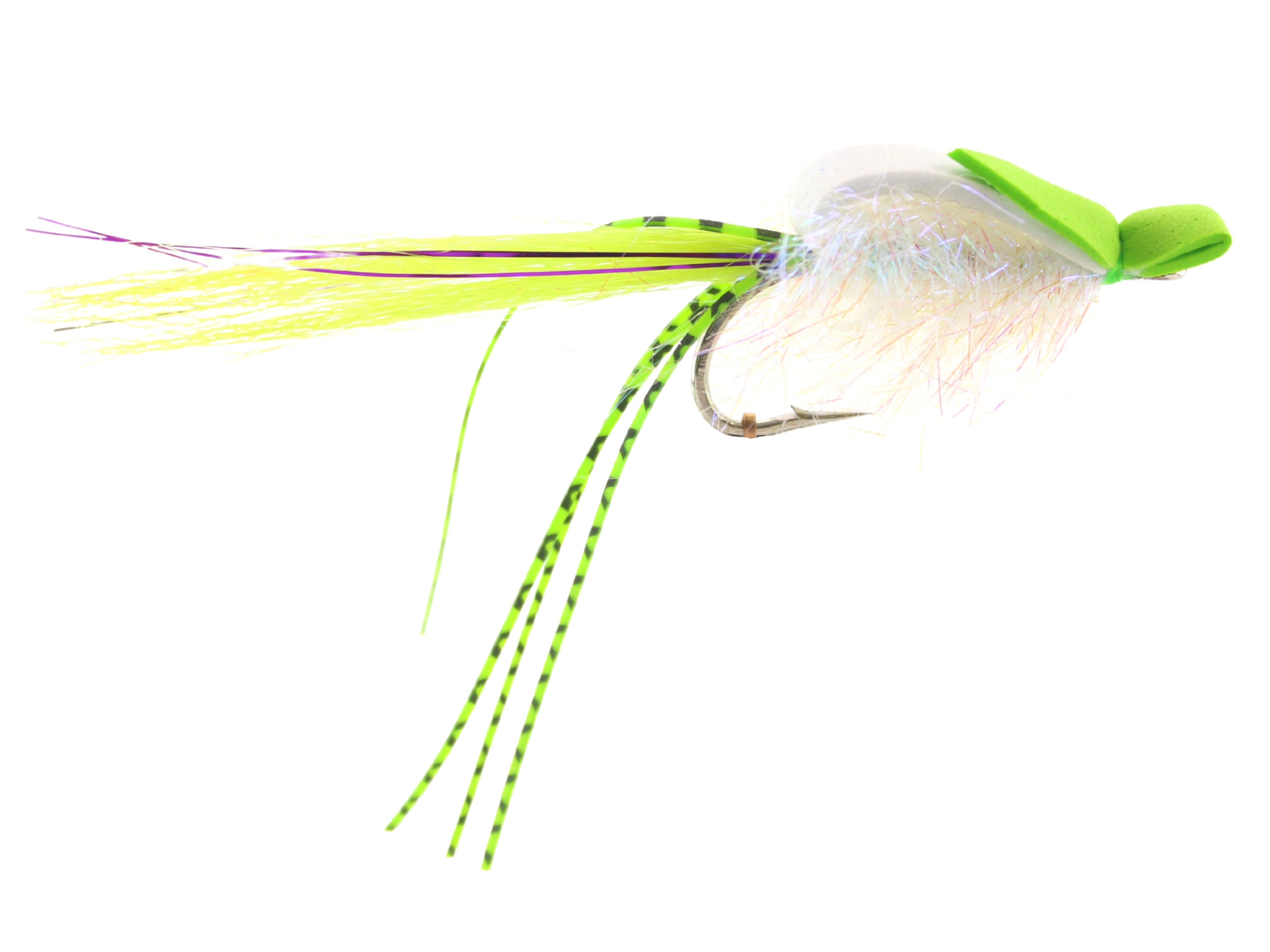 Chartreuse and White Saltwater EP Foam Fly, size 2/0, Qty. 2