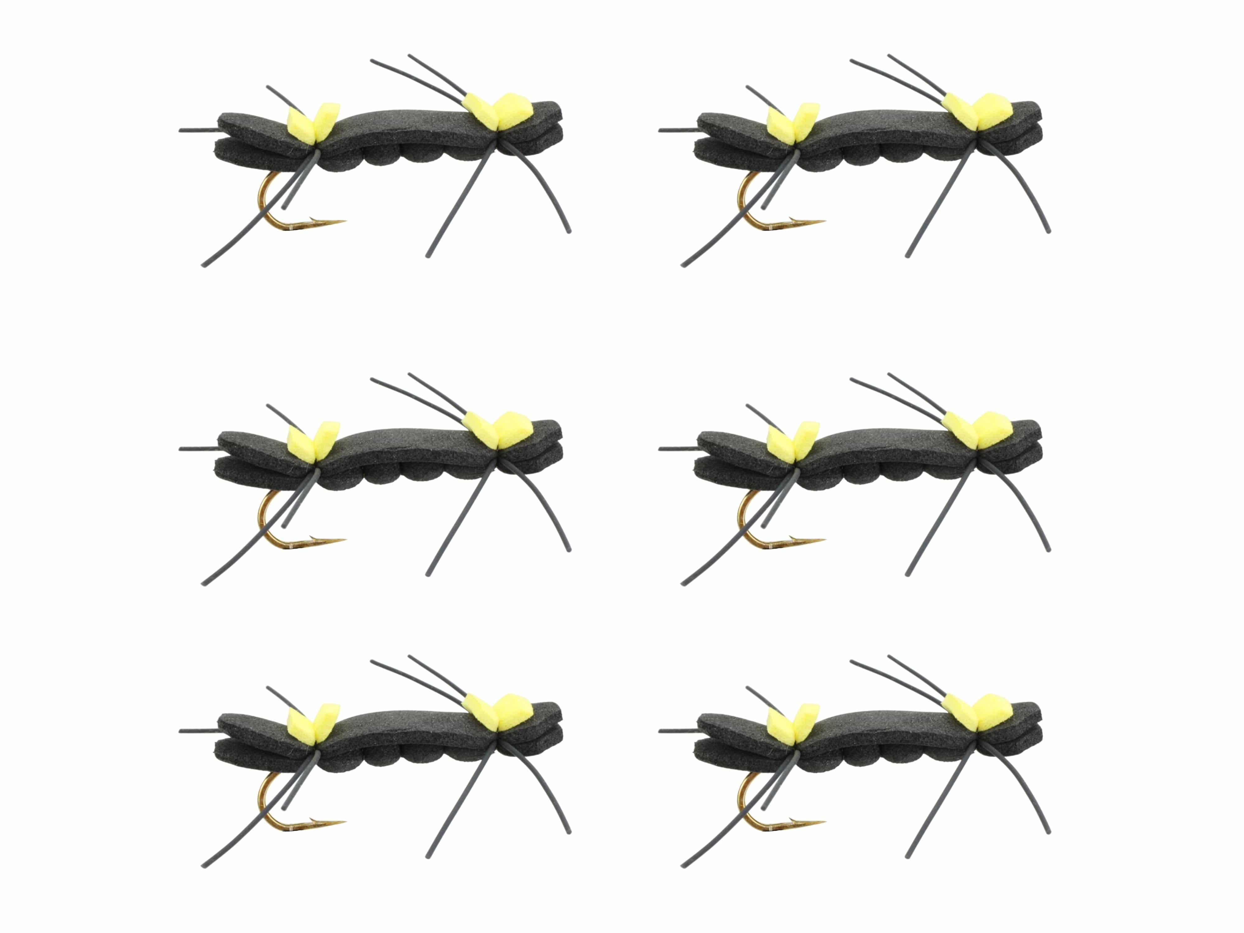 Wild Water Fly Fishing Chernobyl Ant, Black and Yellow, Size 6, Qty. 6