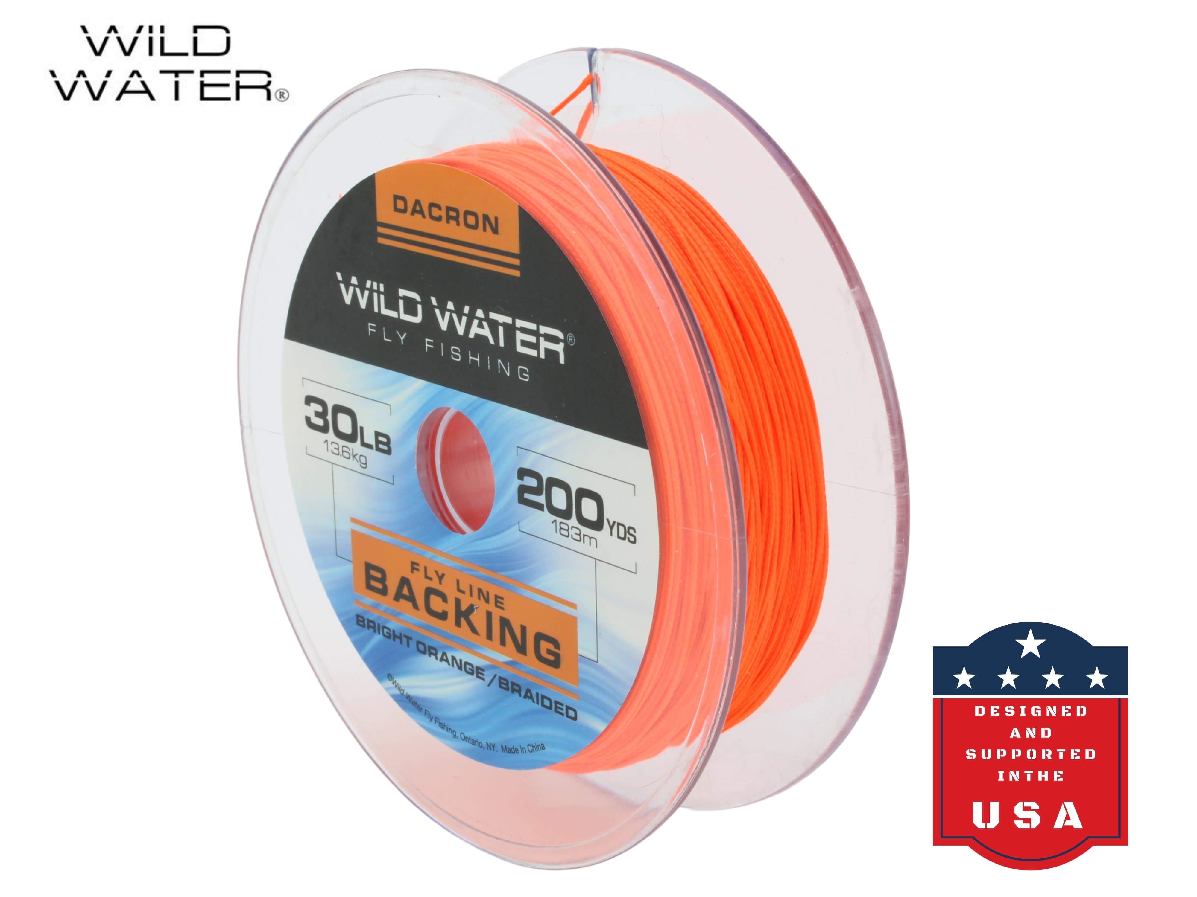 Wild Water Fly Fishing Braided Dacron Backing Spool, 30# 200 yards, Bright Orange