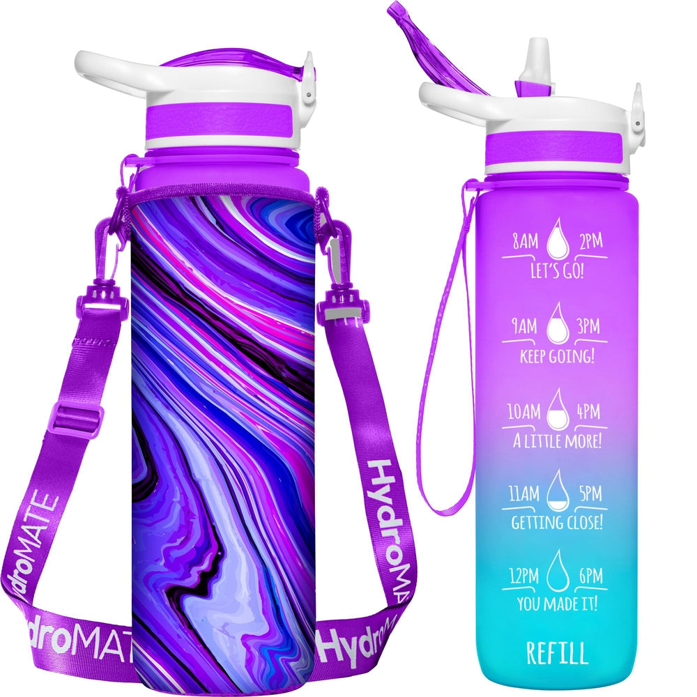 32 oz Water Bottle Bundle With Insulated Sleeve (Purple Mint Marble)