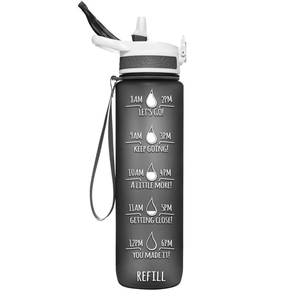 32 oz Water Bottle with Straw Gray
