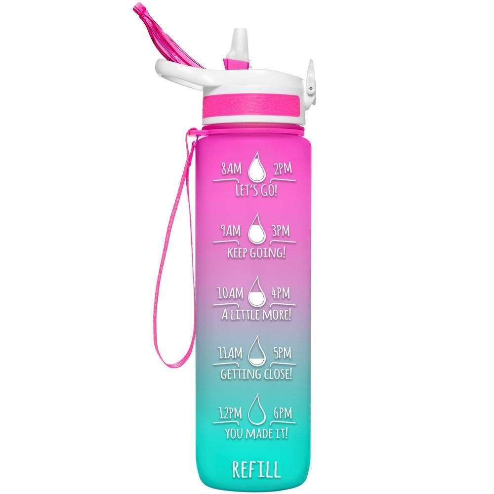 32 oz Water Bottle with Times Marked Pink Mint