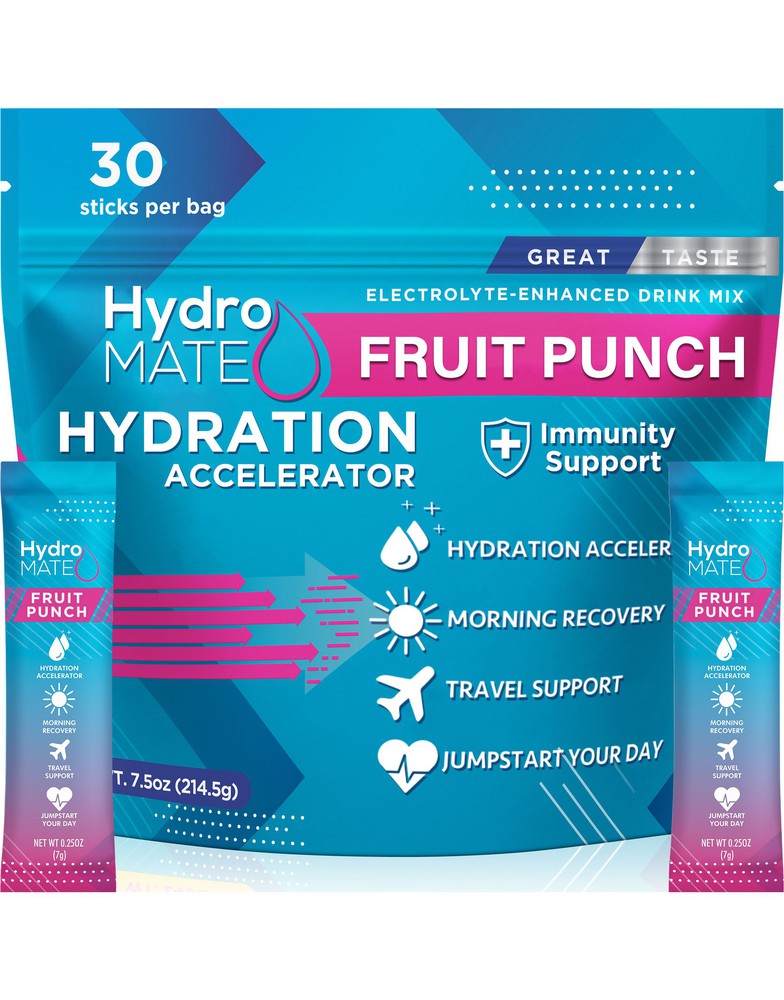 HydroMate Electrolyte Drink Mix Packs Fruit Punch 30 Count