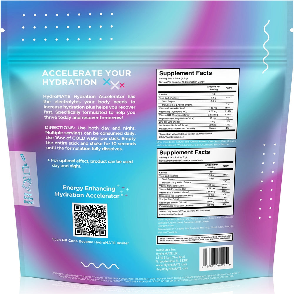 HydroMate Electrolytes Cotton Candy Powder 16 Sticks