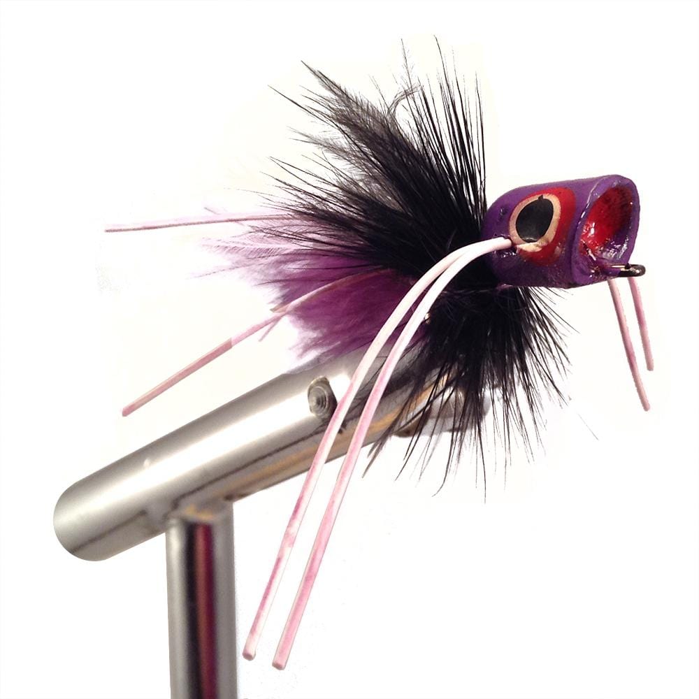 Wild Water Fly Fishing Purple and Black Concave Face Mini Panfish Popper, Size 8, Qty. 4