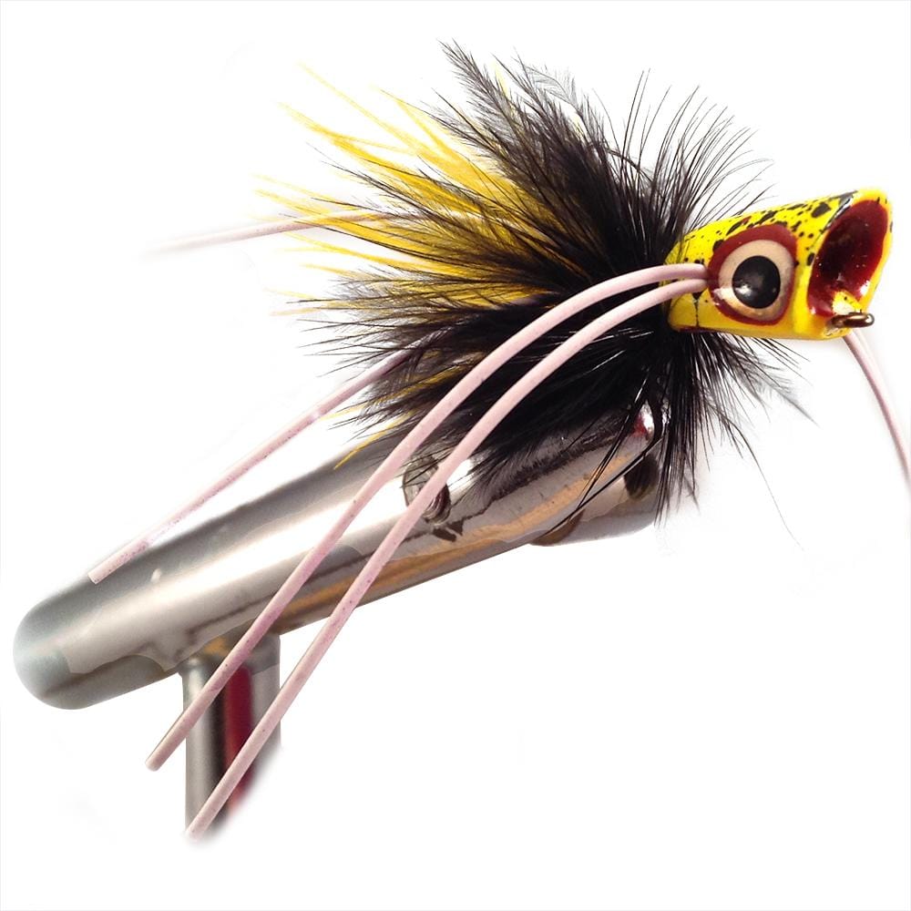 Wild Water Fly Fishing Black and Yellow Concave Face Mini Panfish Popper, Size 8, Qty. 4