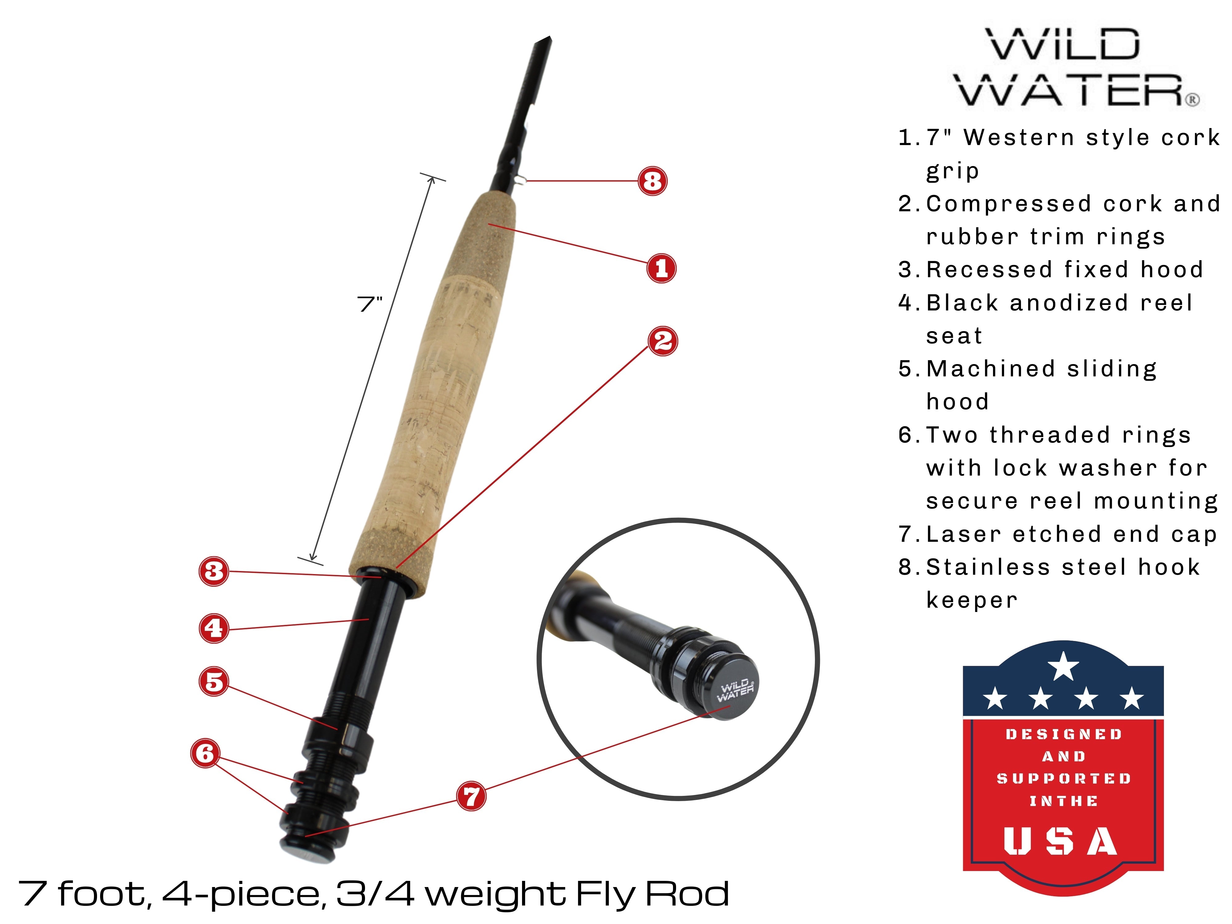 Wild Water Deluxe Fly Fishing Combo, 7 ft 3/4 wt Rod