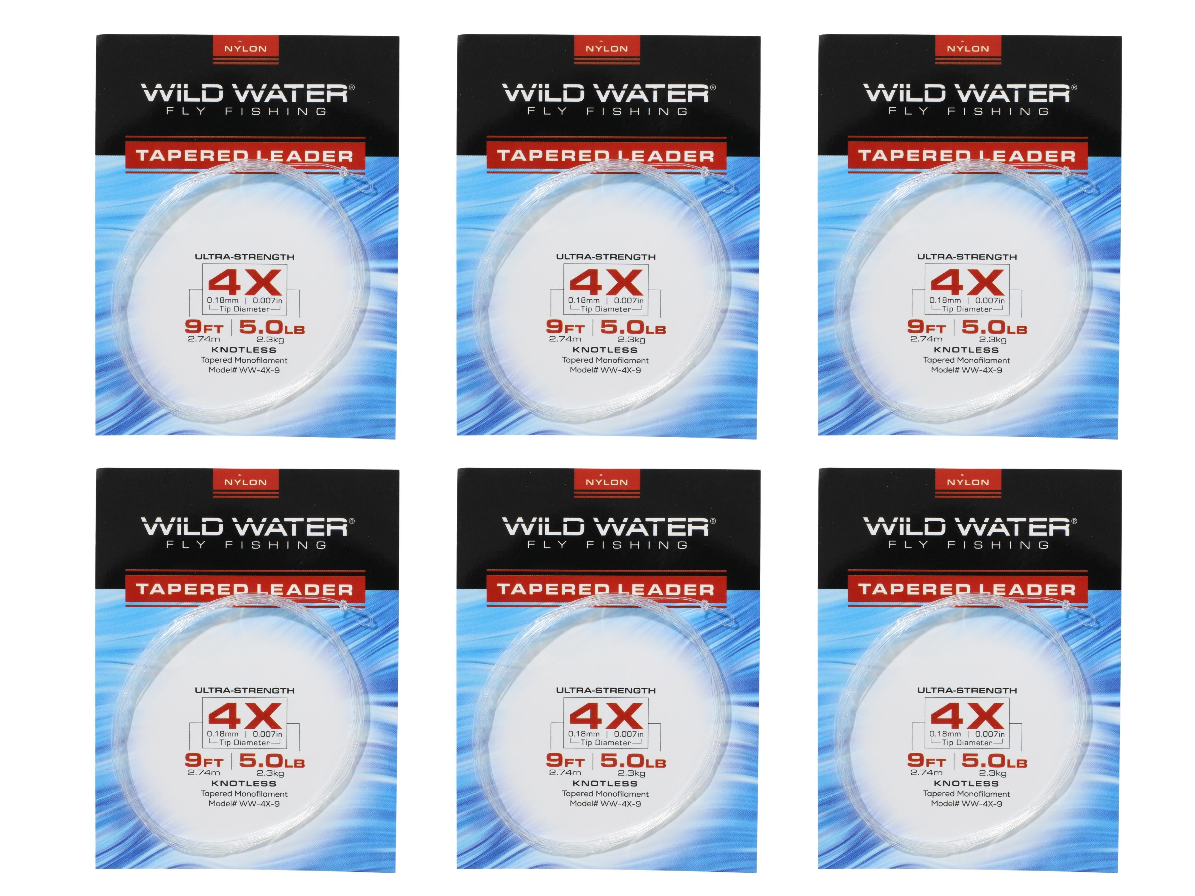 Wild Water Fly Fishing 9' Tapered Monofilament Leader 4X, 6 Pack