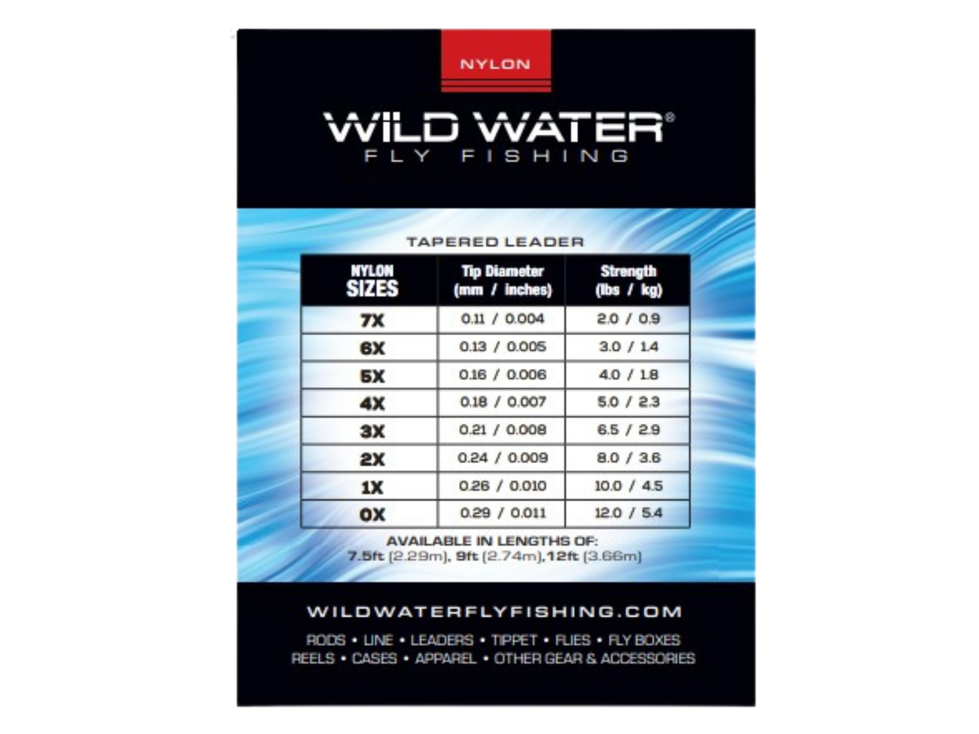 Wild Water Fly Fishing 9' Tapered Monofilament Leader 5X, 6 Pack