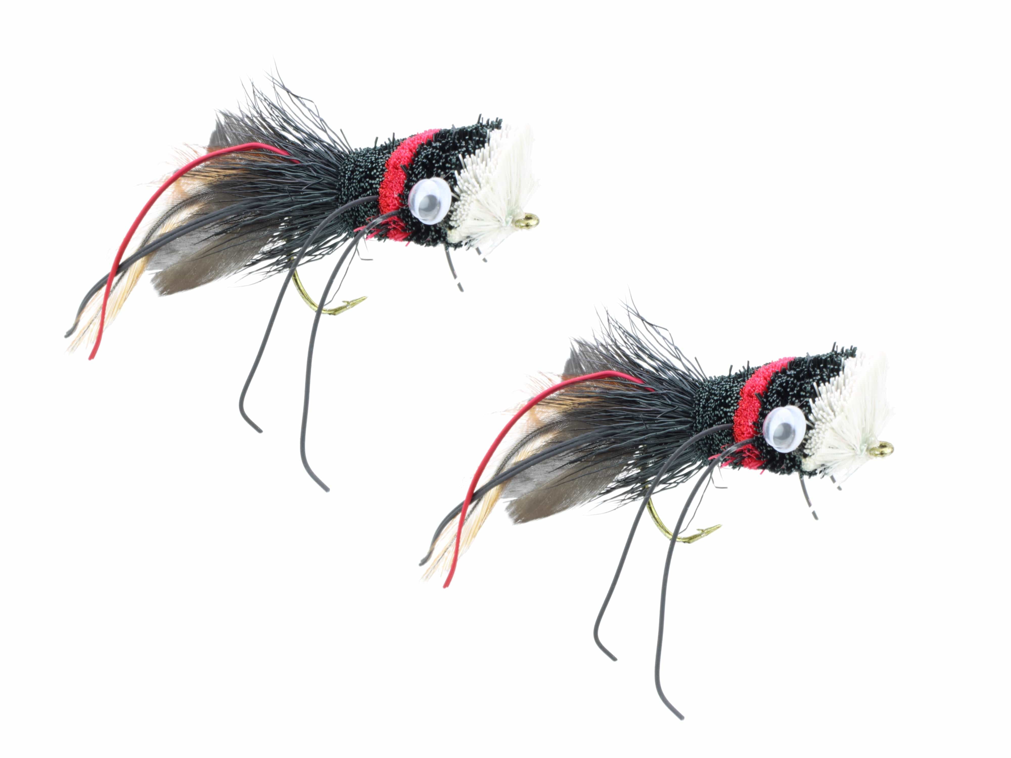 Wild Water Fly Fishing Red, Black and White Deer Hair Bass Bug, Size 2, Qty. 2
