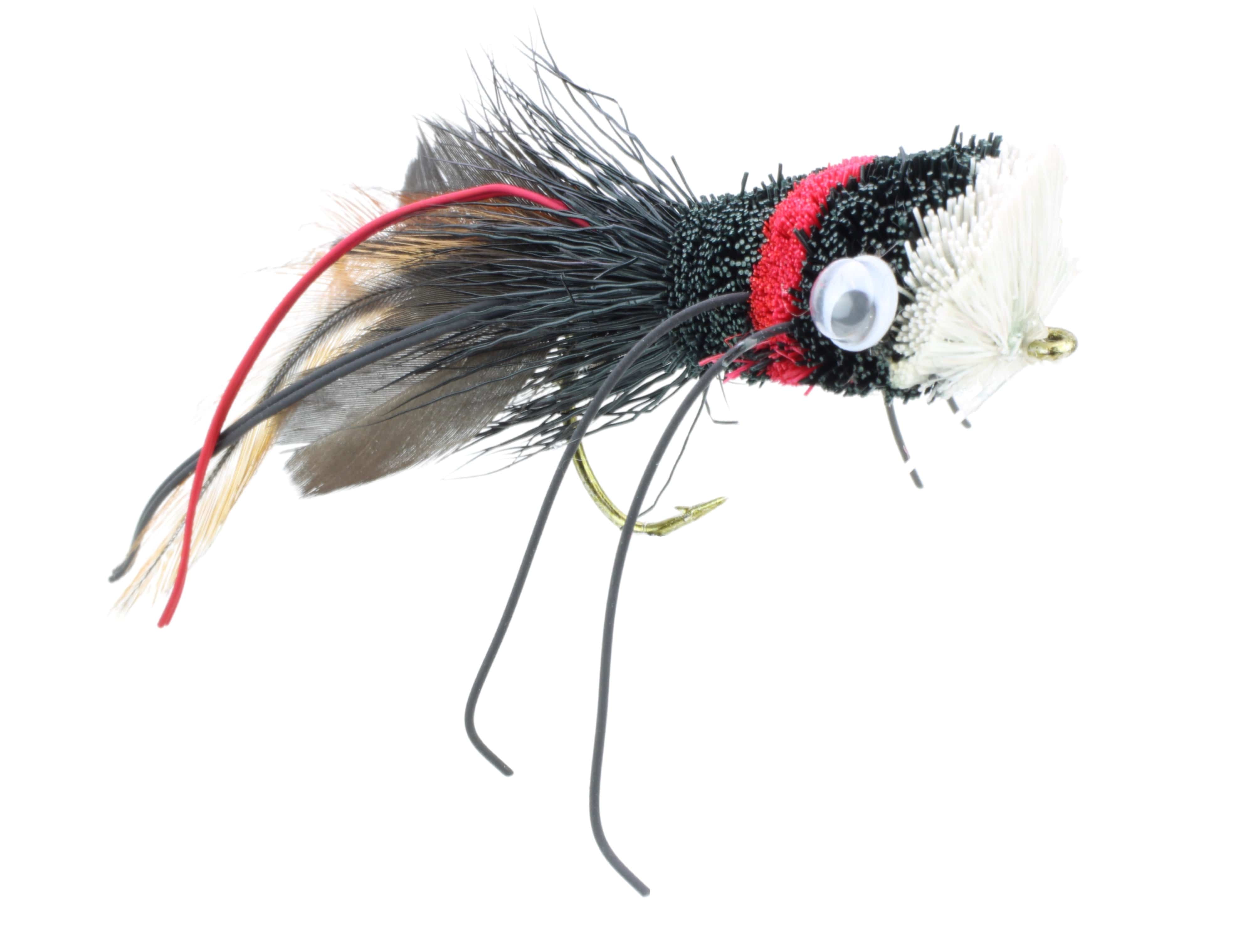 Wild Water Fly Fishing Red, Black and White Deer Hair Bass Bug, Size 2, Qty. 2