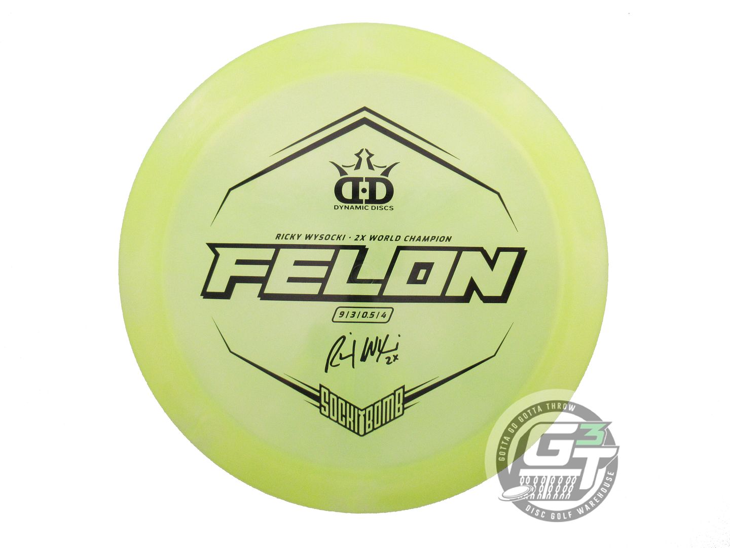 USED Dynamic Discs [WYSOCKI] Glimmer Lucid Ice Felon 176g Yellow Driver Disc