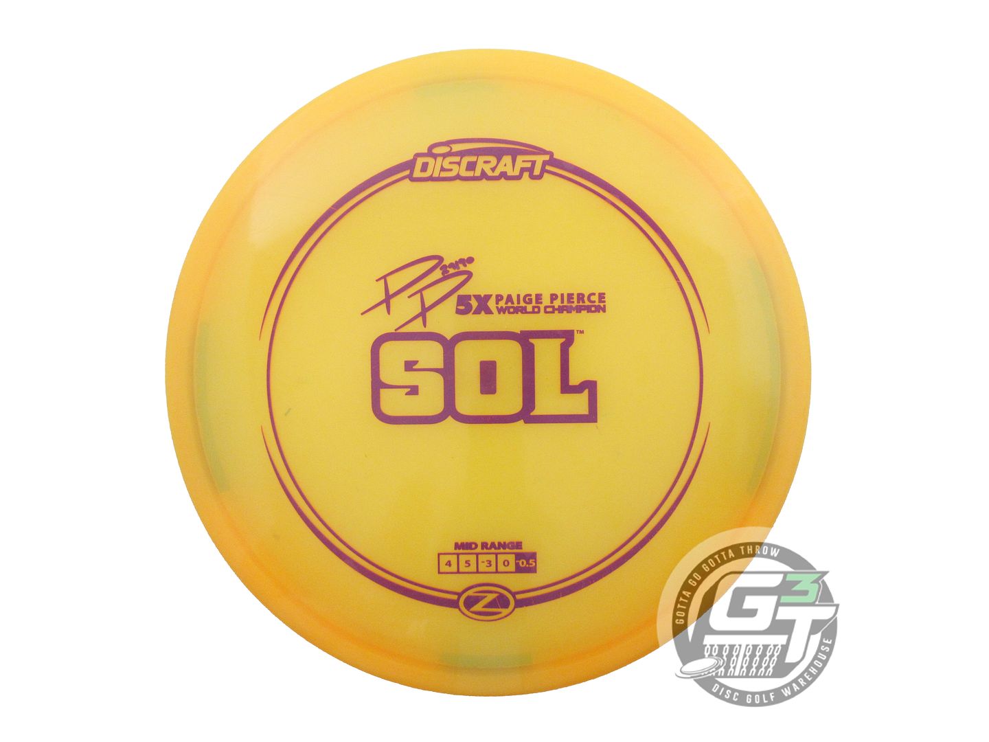 USED Discraft [PIERCE] Z Sol 173g Marigold Purple Stamp Midrange Golf Disc