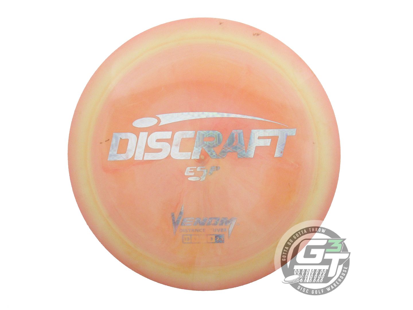 USED Discraft ESP Venom 173g Peach-Yellow Tron Foil Distance Driver Golf Disc