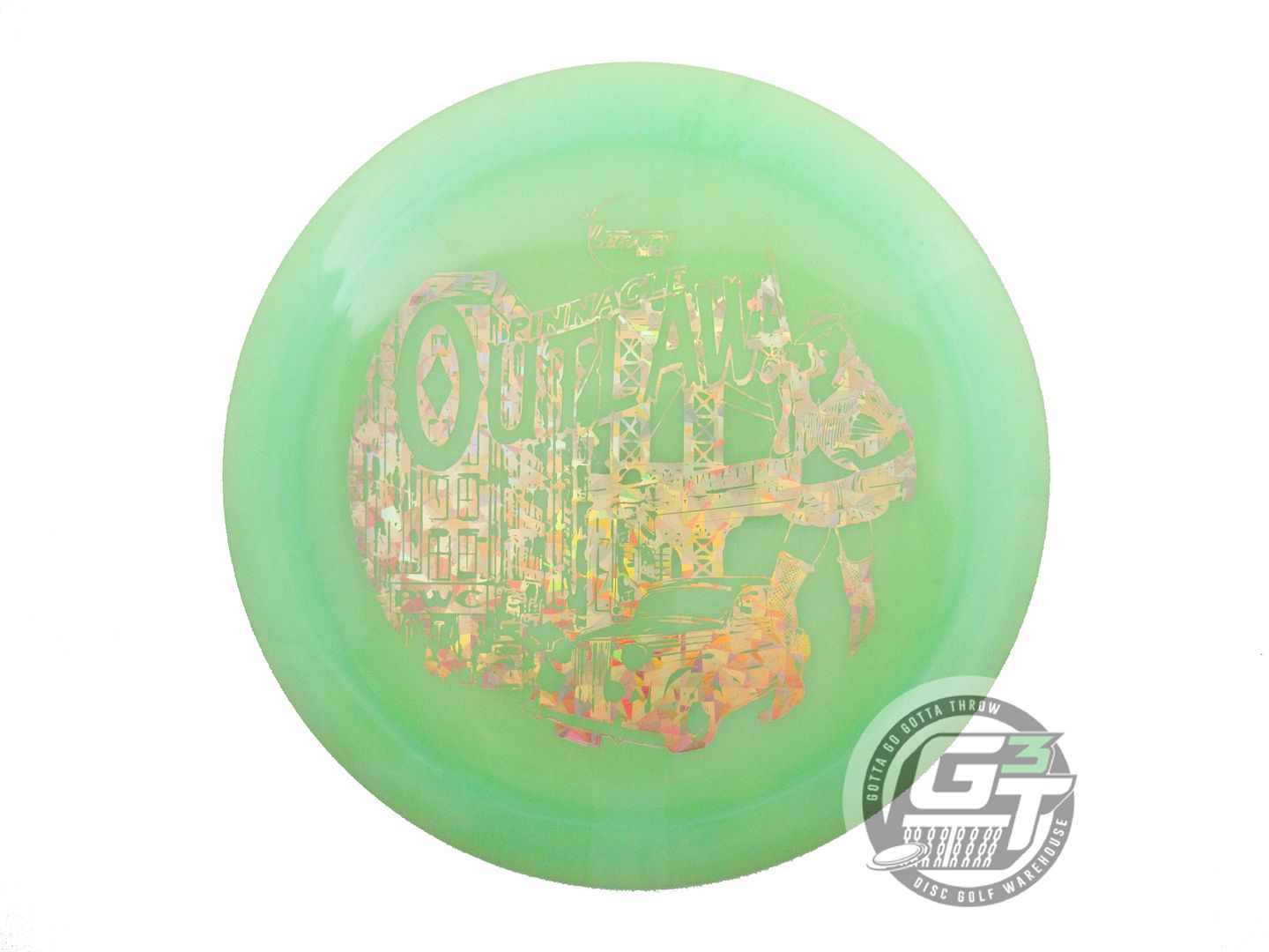 USED Legacy Discs Pinnacle Outlaw 175g Lime Gold Shatter Foil Driver Golf Disc