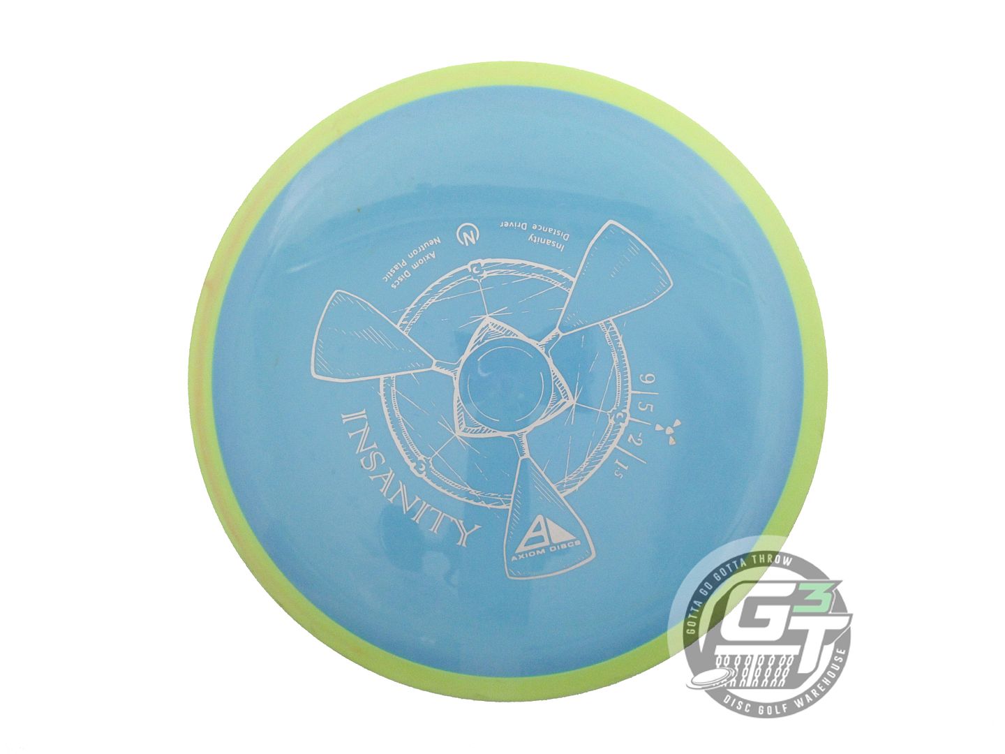 USED Axiom Discs Neutron Insanity 171g Sky Blue Lime Rim Distance Driver Disc