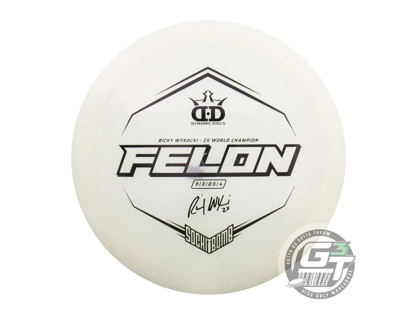 USED Dynamic Discs [WYSOCKI] Glimmer Lucid Ice Felon 175g White Driver Golf Disc