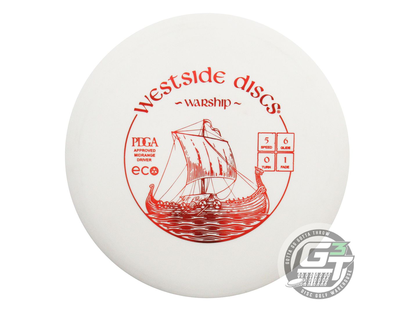 USED Westside Discs Eco Warship 180g White Red Foil Midrange Golf Disc