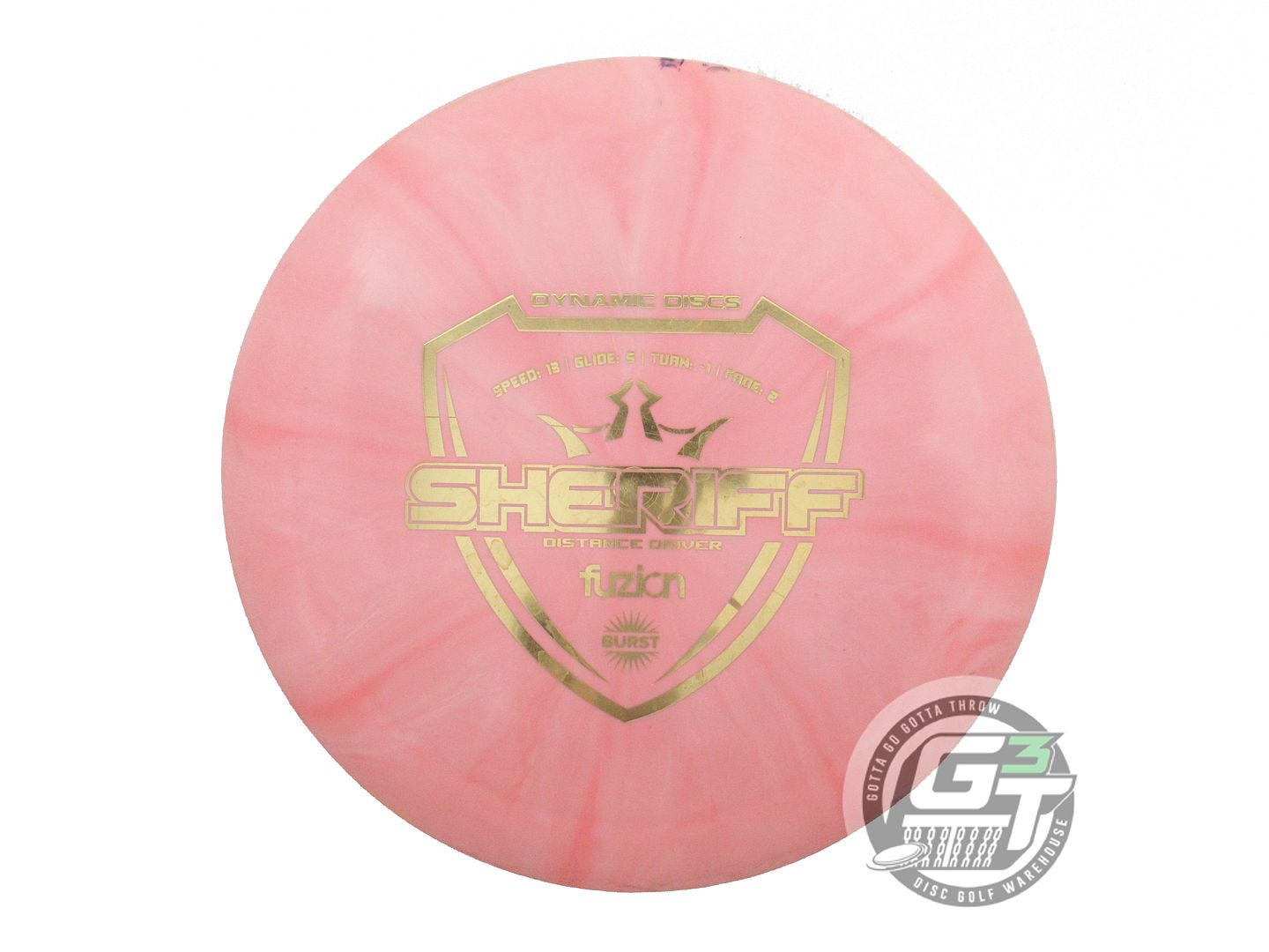 USED Dynamic Discs Fuzion Burst Sheriff 172g Pink Gold Foil Distance Driver Disc