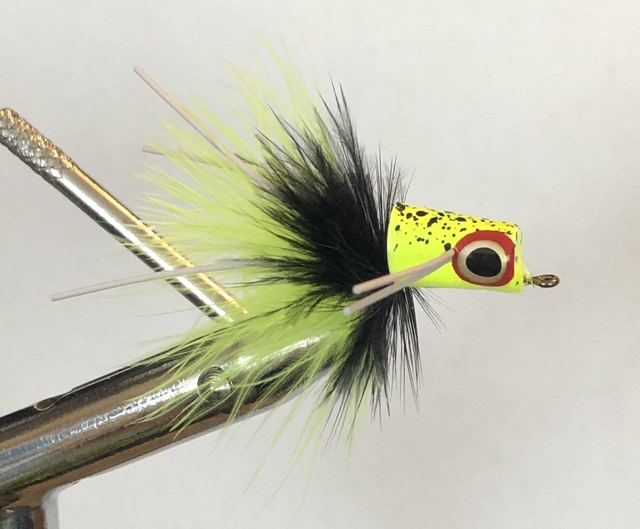 Wild Water Fly Fishing Chartreuse and Black Snub Nose Slider Popper, Size 8, Qty. 4