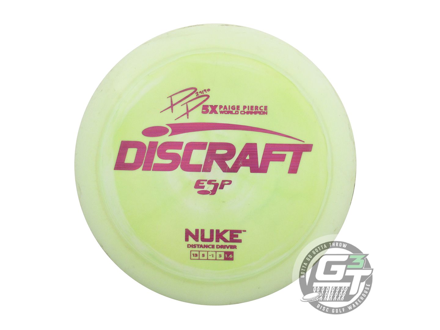 USED Discraft [PIERCE] ESP Nuke 178g Lime-Yellow Purple Laser Driver Golf Disc