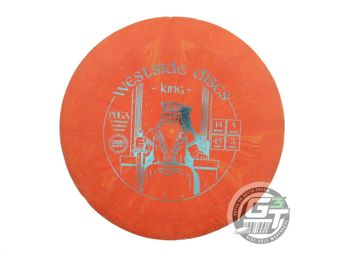 USED Westside Discs Origio Burst King 173g Orange Aqua Foil Distance Driver Disc