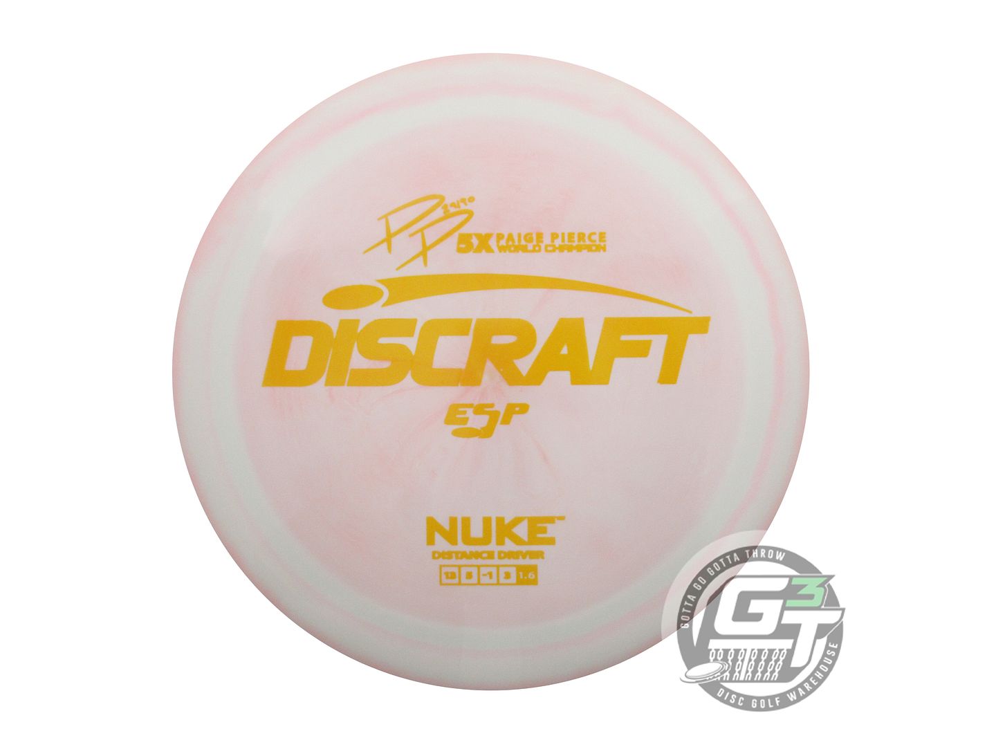NOS Discraft [PIERCE] ESP Nuke 176g White-Pink Marigold Stamp Driver Golf Disc