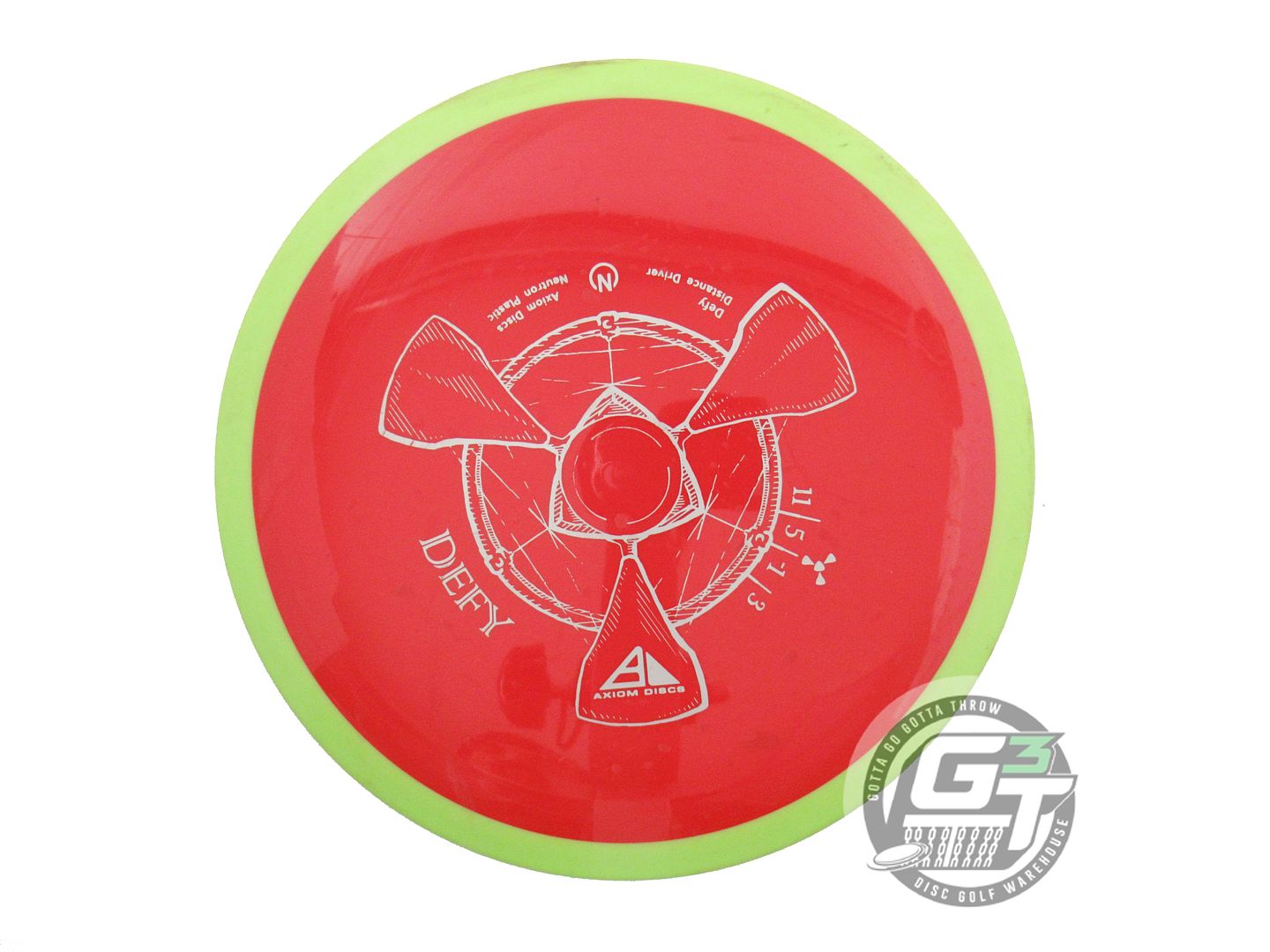 USED Axiom Discs Neutron Defy 167g Red Lime Rim Distance Driver Golf Disc