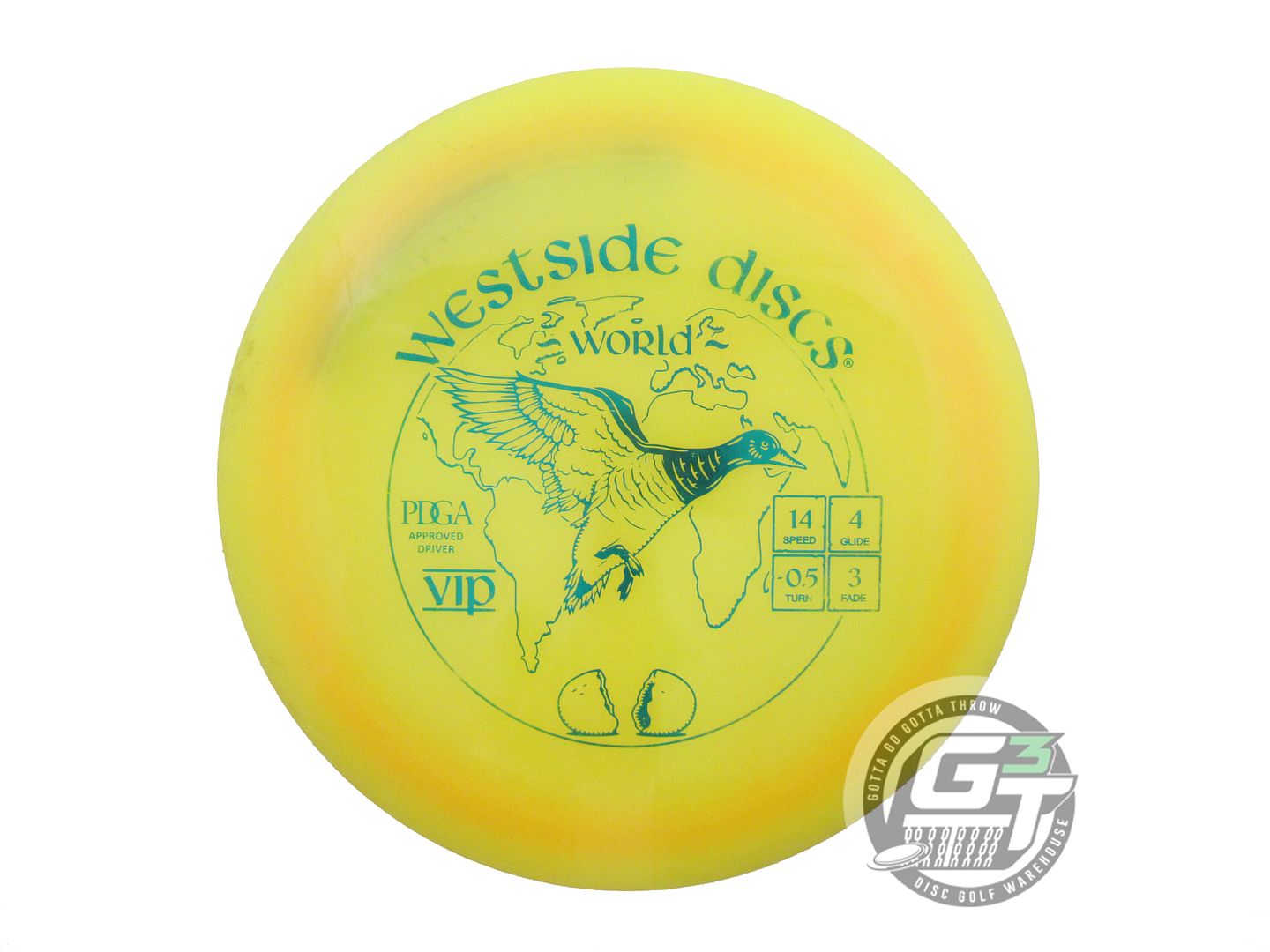 USED Westside Discs VIP World 176g Yellow Teal Foil Distance Driver Golf Disc