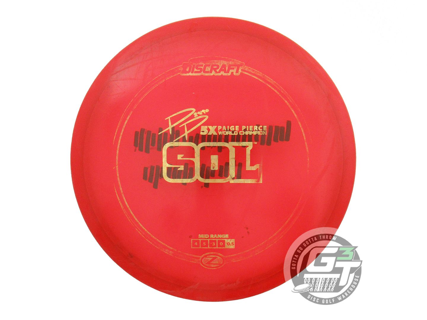USED Discraft [PIERCE] Z Sol 174g Red Gold Flower Foil Midrange Golf Disc