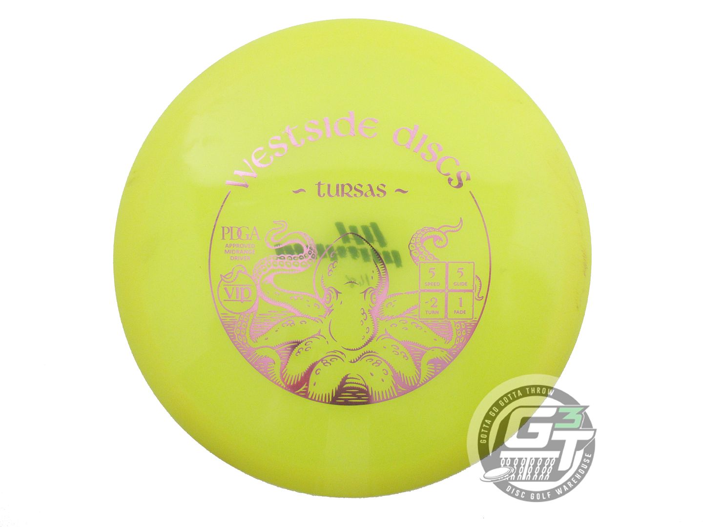 USED Westside Discs VIP Tursas 168g Yellow Pink Foil Midrange Golf Disc