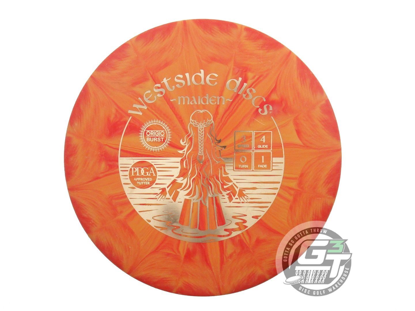 USED Westside Discs Origio Burst Maiden 176g Orange Gold Foil Midrange Golf Disc