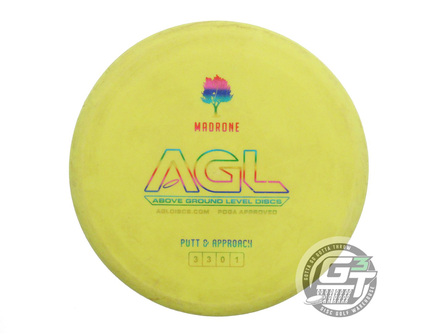 USED Above Ground Level Woodland Madrone 175g Yellow Rainbow Shatter Putter Disc