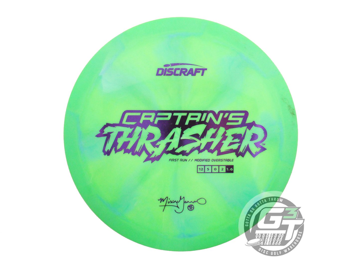USED Discraft [GANNON] FIRST RUN ESP Captain's Thrasher 174g Lime-Teal Golf Disc