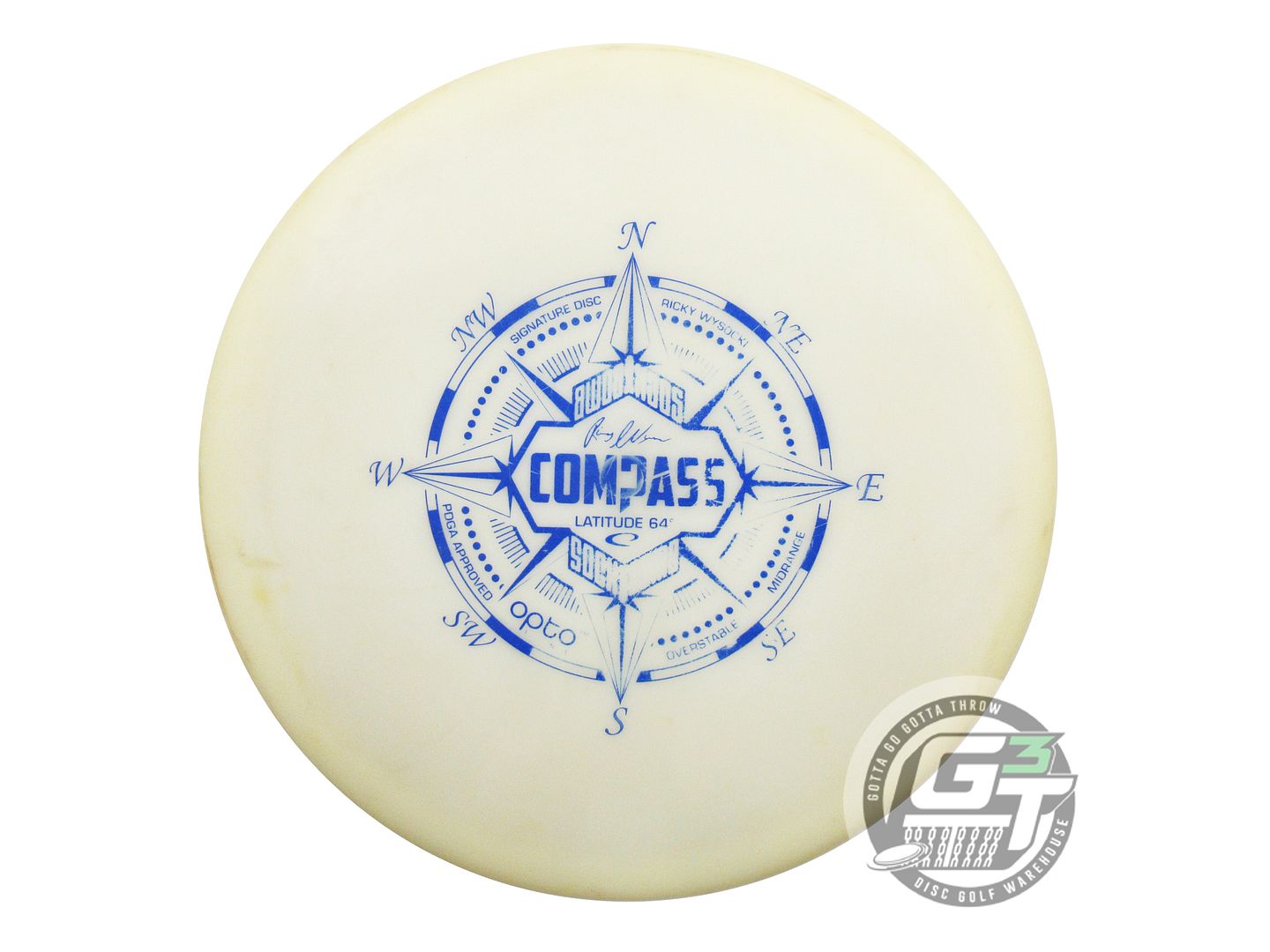 USED Latitude 64 [WYSOCKI] Opto Compass 173g White Blue Stamp Midrange Golf Disc