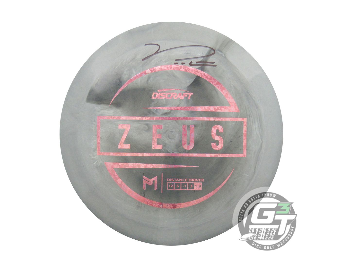 NOS Discraft [McBETH] ESP Zeus 174g Gray Pink Heart SIGNED Driver Golf Disc