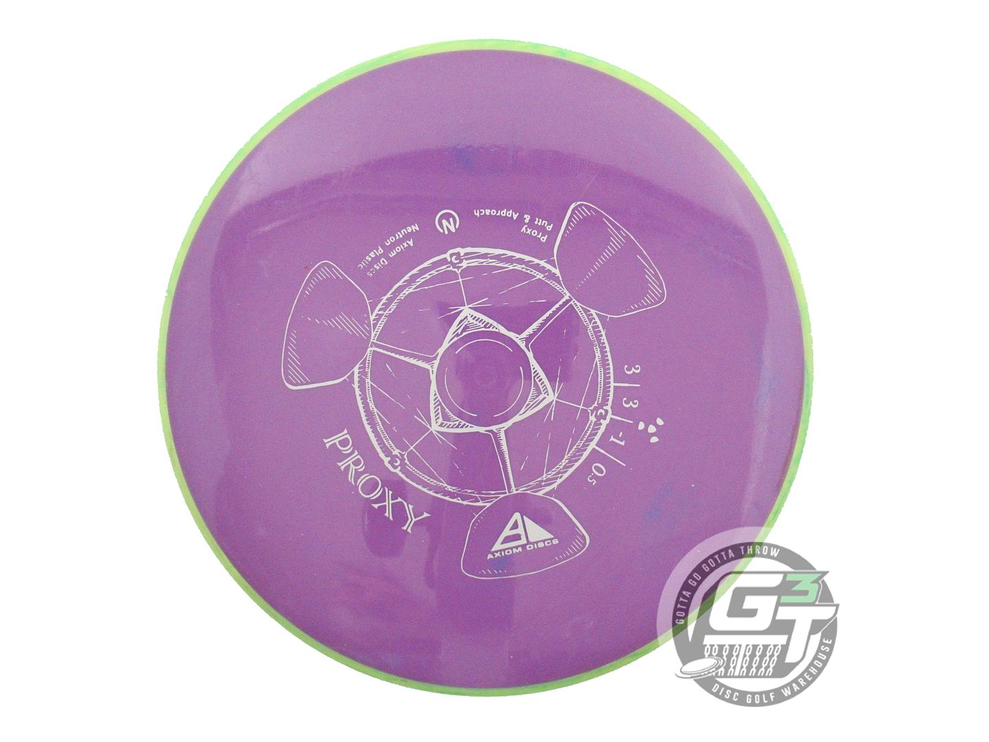 USED Axiom Discs Neutron Proxy 172g Purple Lime Rim Putter Golf Disc